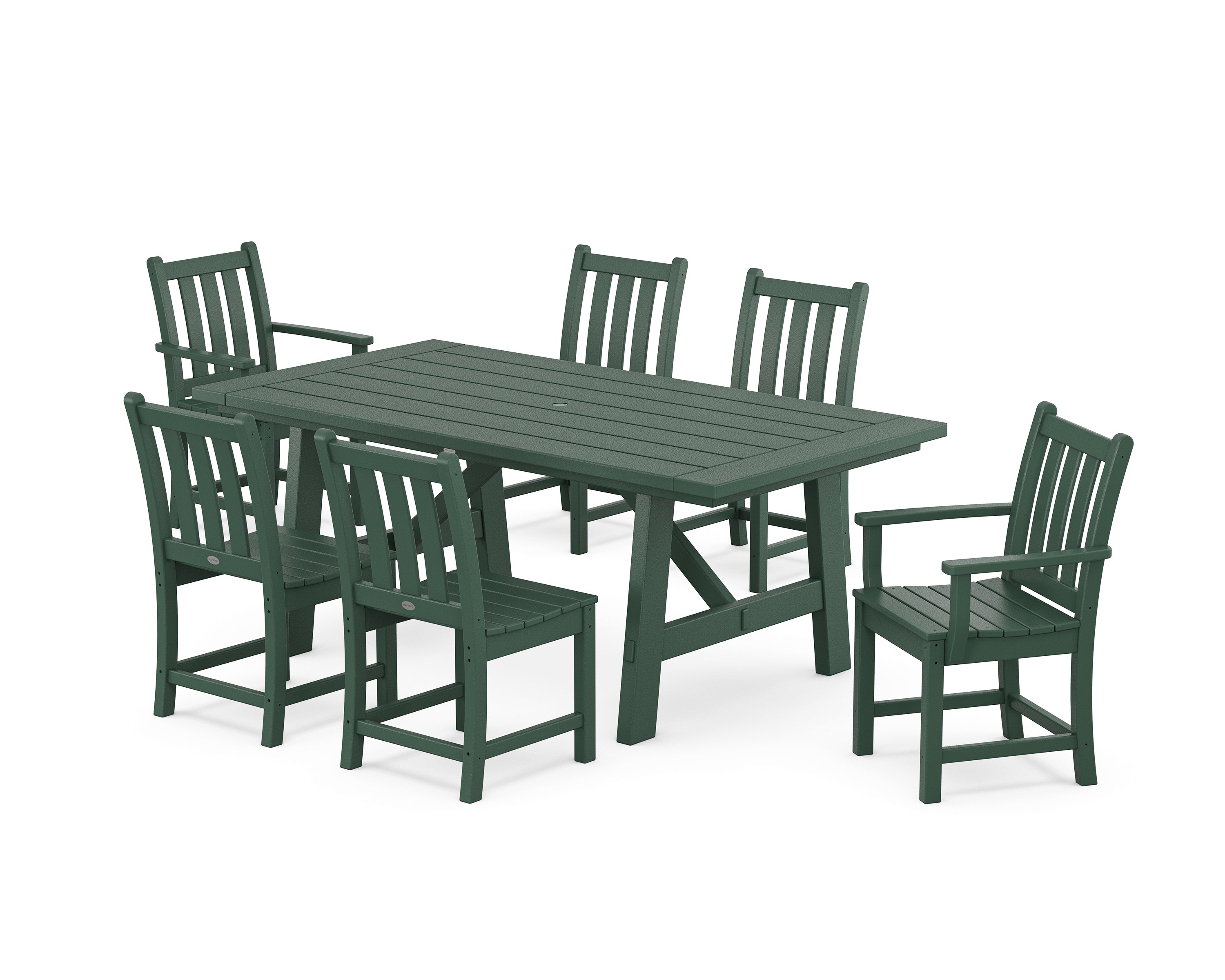 POLYWOOD® Traditional Garden 7-Piece Rustic Farmhouse Dining Set in Green