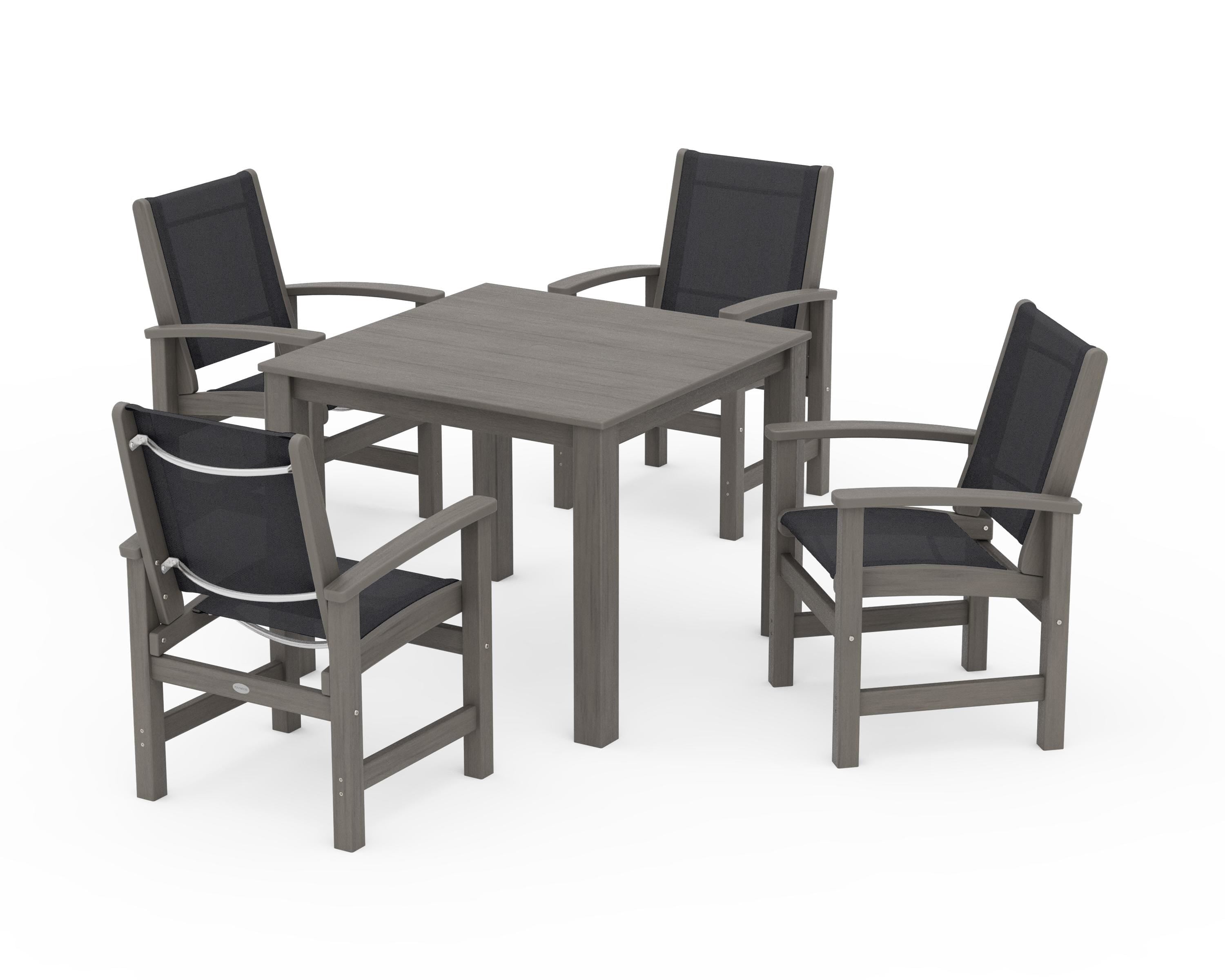 POLYWOOD Coastal 5-Piece Parsons Dining Set in Driftwood / Black Sling