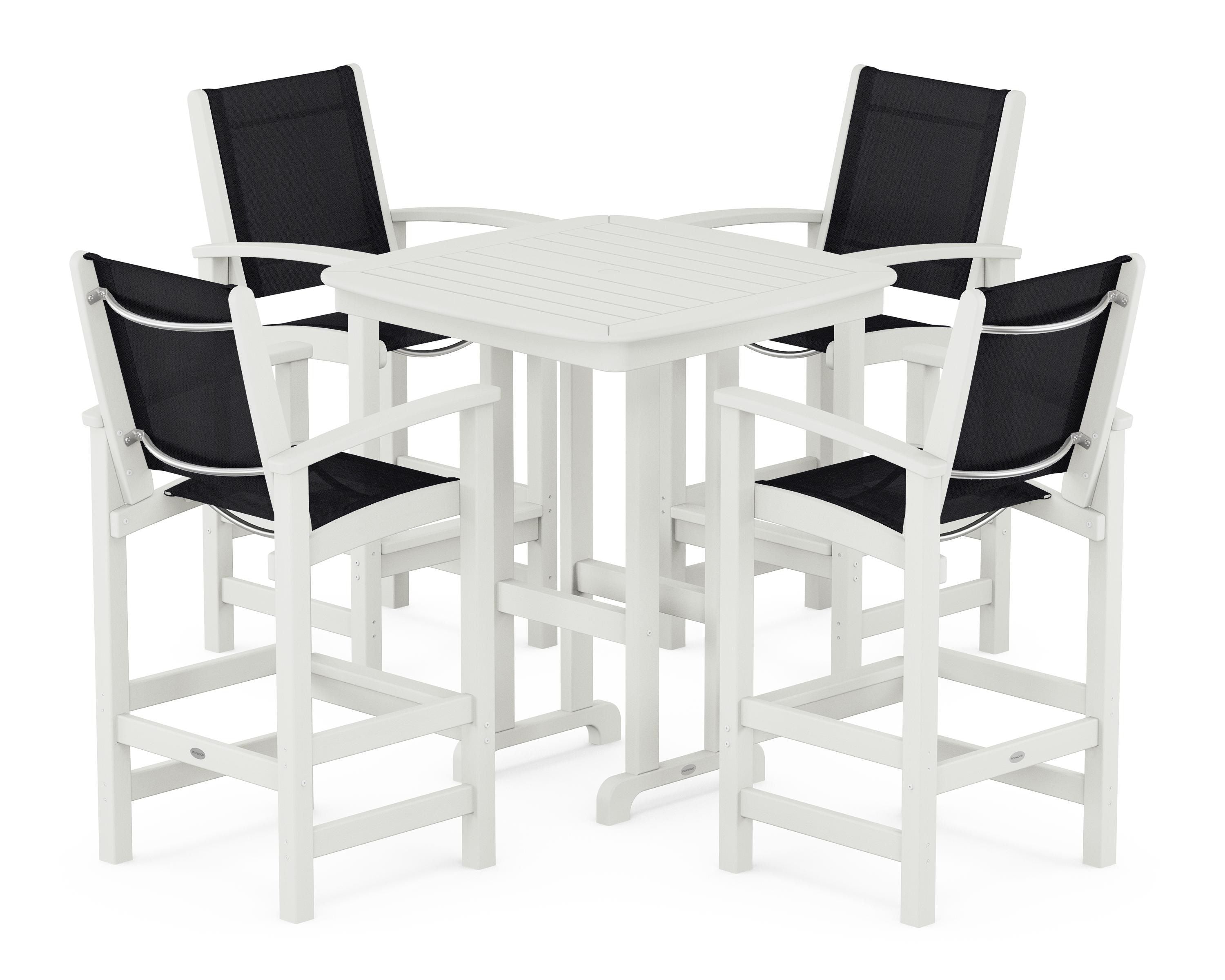 POLYWOOD Coastal 5-Piece Bar Set in Vintage White / Black Sling