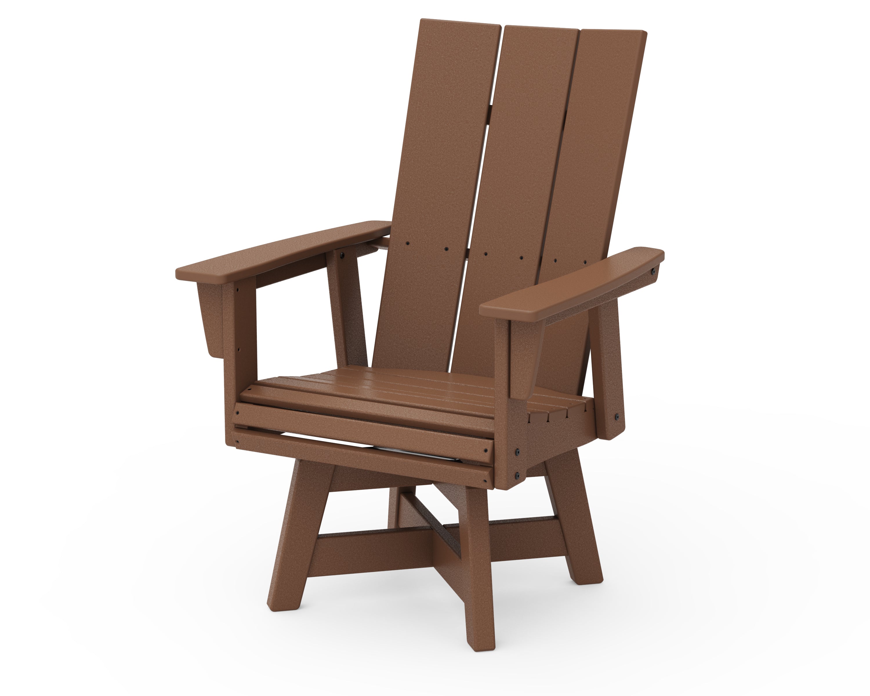 POLYWOOD Modern Curveback Adirondack Swivel Dining Chair in Teak