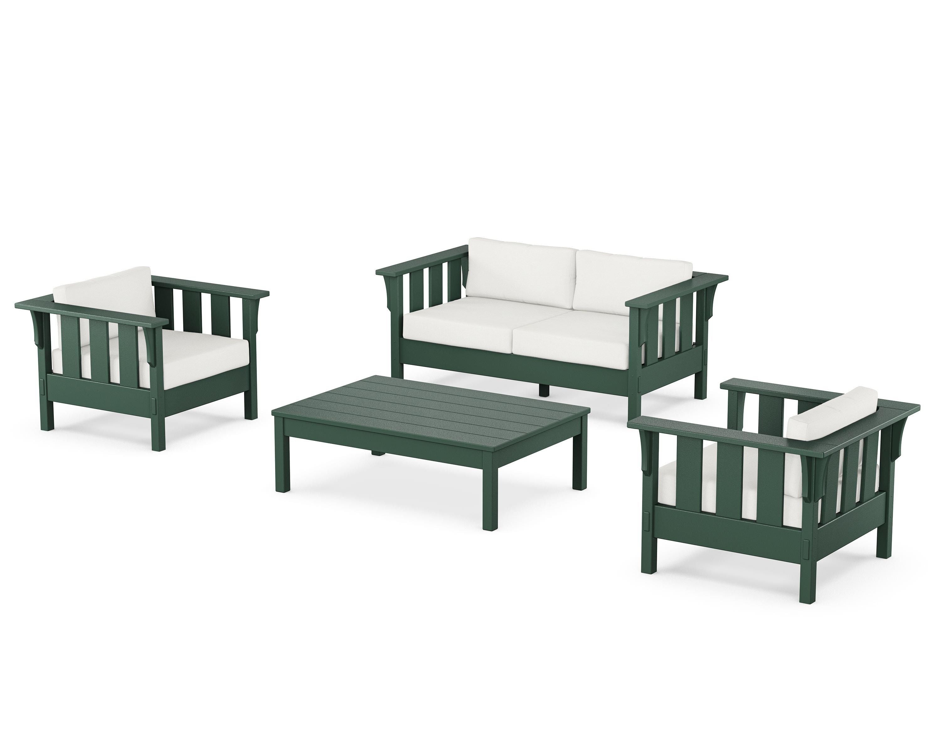 Martha Stewart by POLYWOOD Acadia 4-Piece Deep Seating Set with Loveseat in Green / Natural Linen