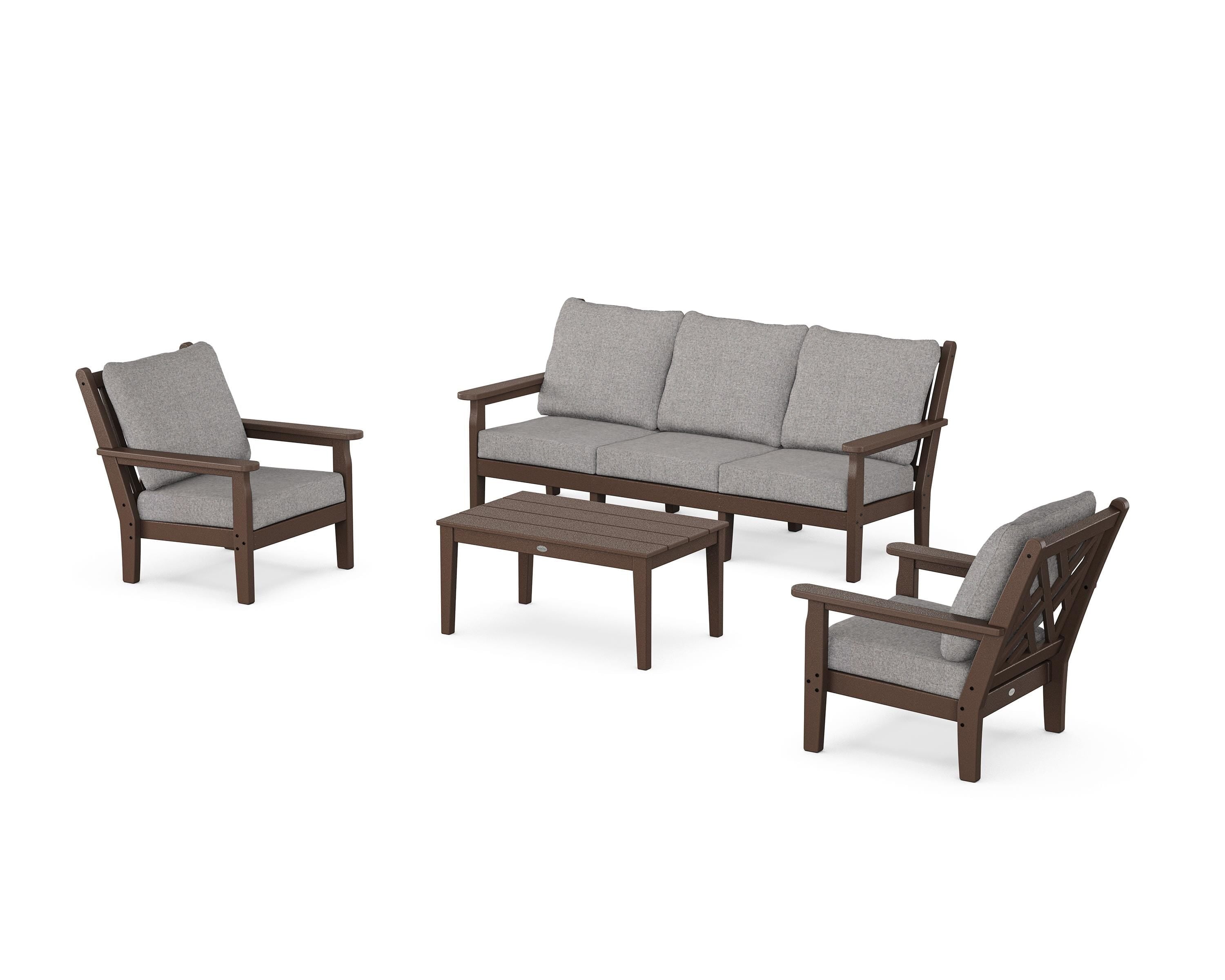POLYWOOD Chippendale 4-Piece Deep Seating Set with Sofa in Mahogany / Grey Mist