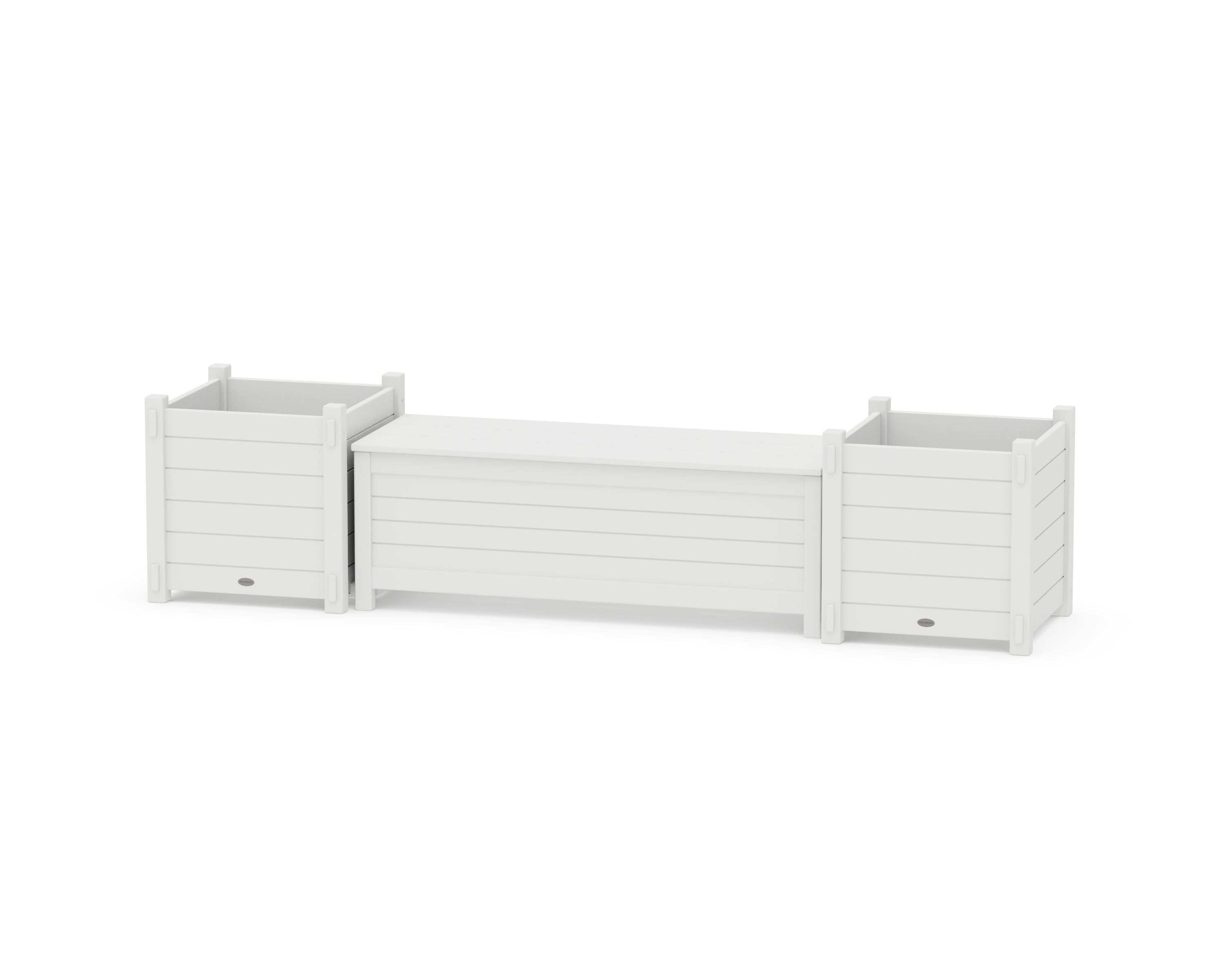 POLYWOOD 48" Nautical Straight Planter Storage Bench Set- Large in White