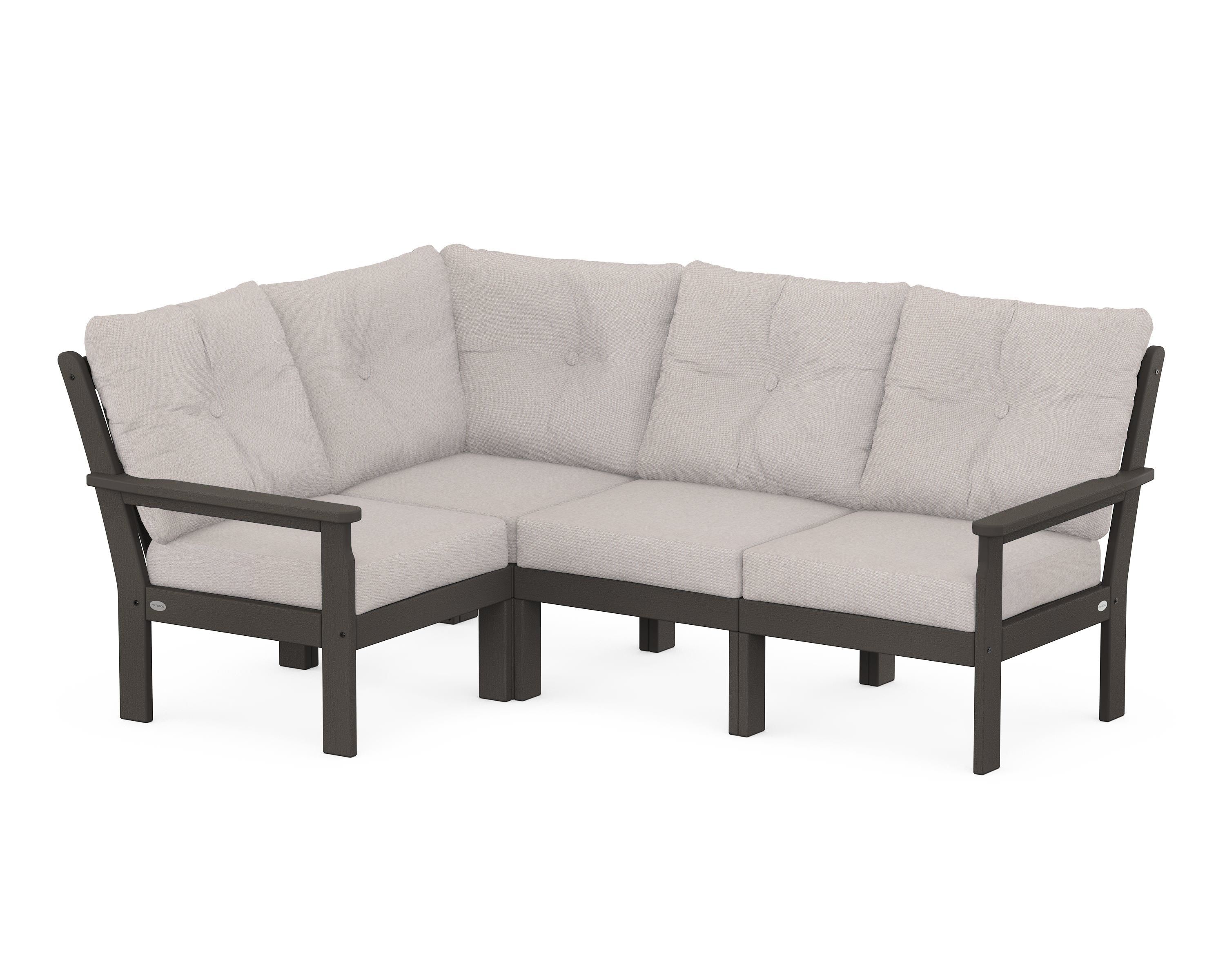POLYWOOD Vineyard 4-Piece Sectional in Vintage Coffee / Dune Burlap