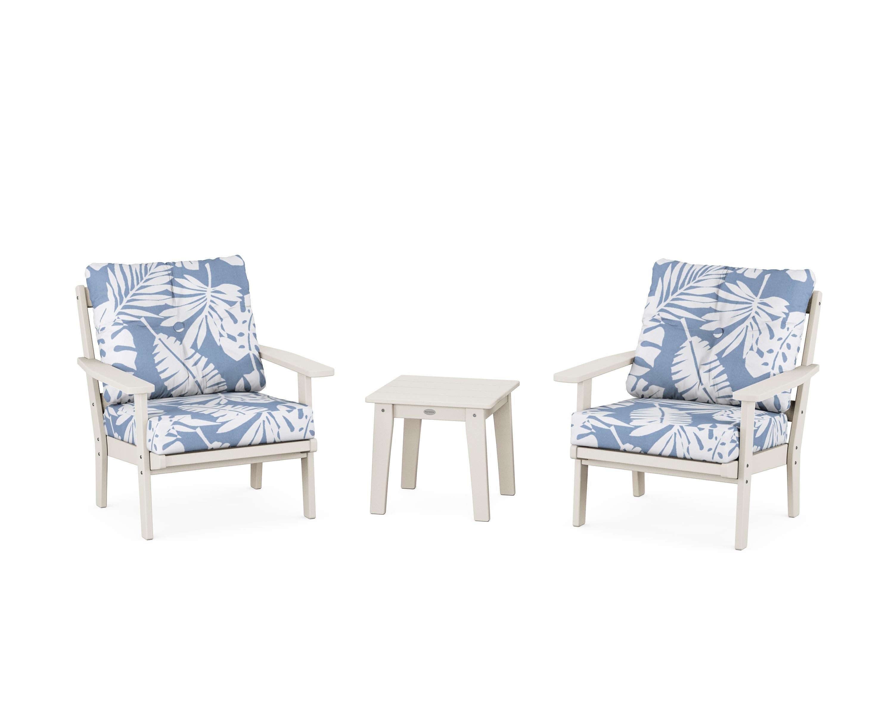 POLYWOOD Prairie 3-Piece Deep Seating Set in Sand / Leaf Sky Blue