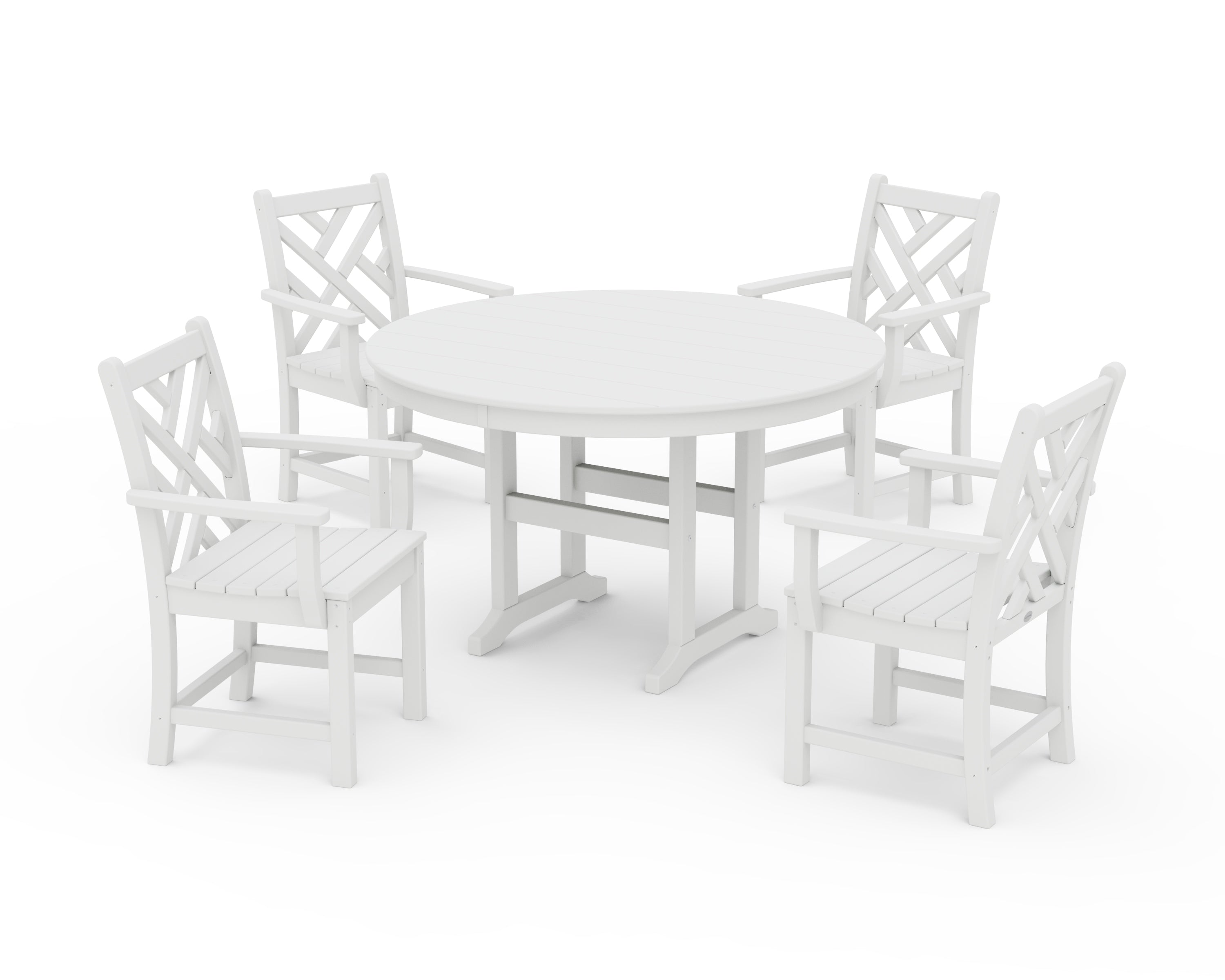 POLYWOOD Chippendale 5-Piece Round Farmhouse Dining Set in White