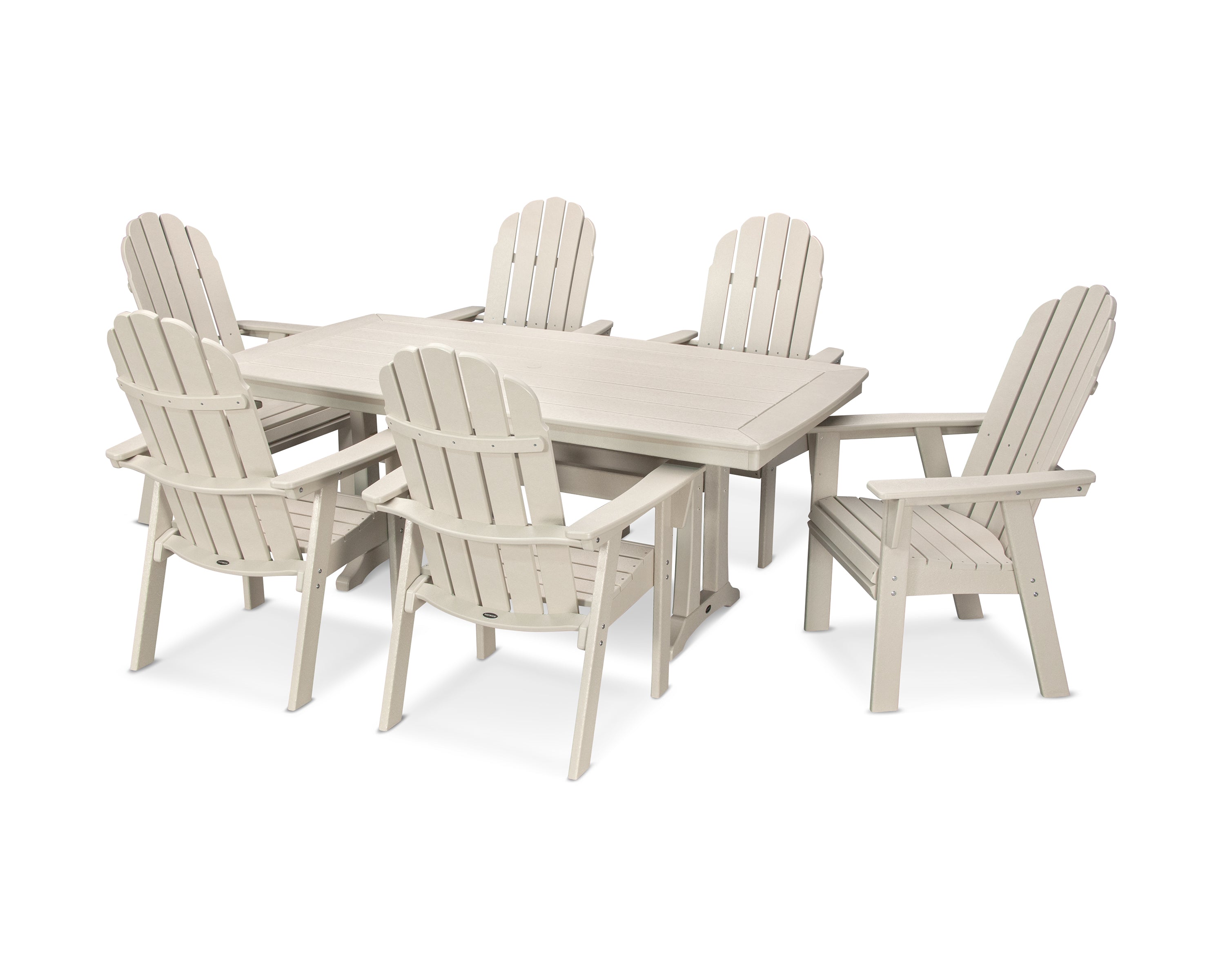 POLYWOOD® Vineyard Curveback Adirondack 7-Piece Dining Set with Trestle Legs in Sand