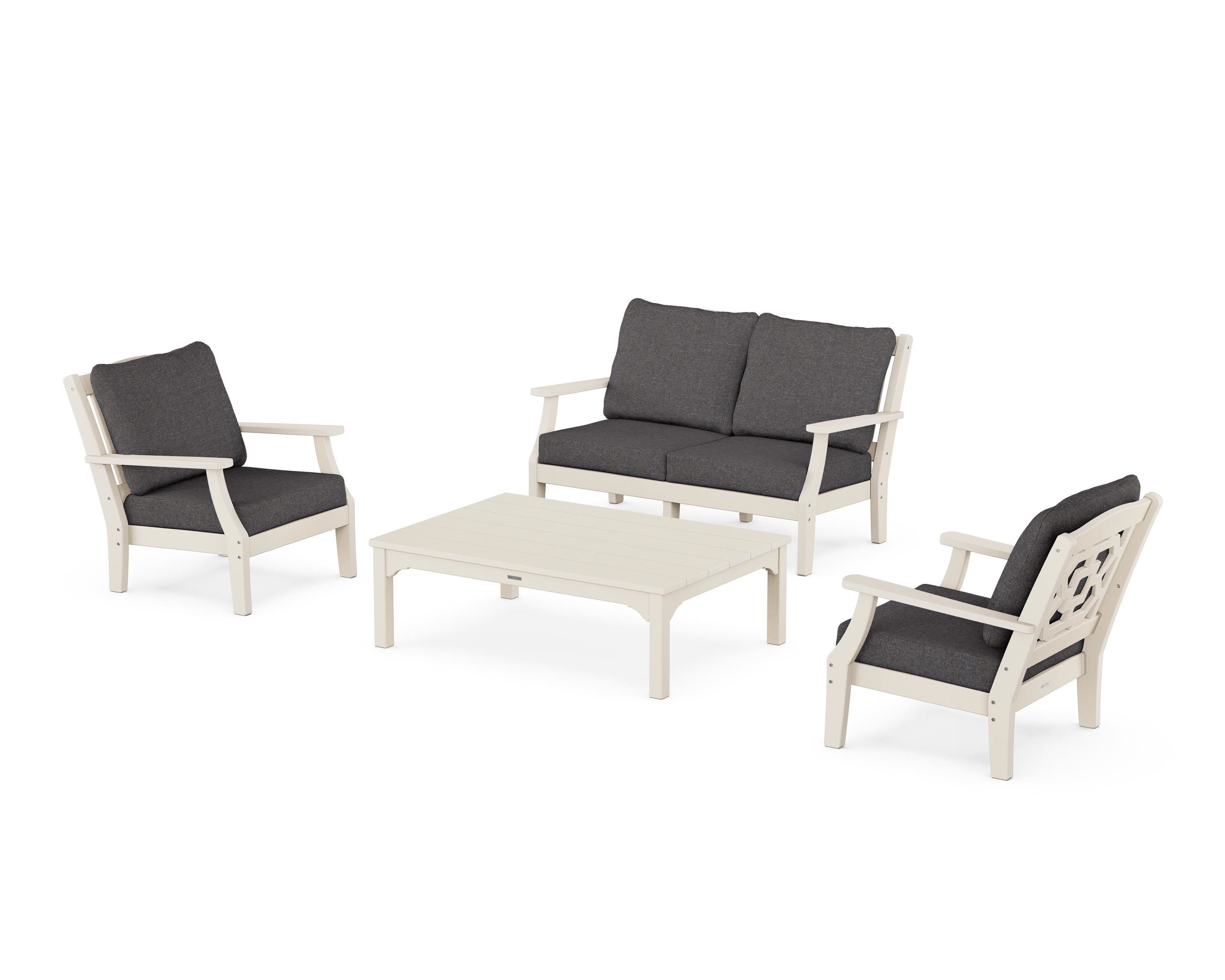 Martha Stewart by POLYWOOD Chinoiserie 4-Piece Deep Seating Set with Loveseat in Sand / Ash Charcoal