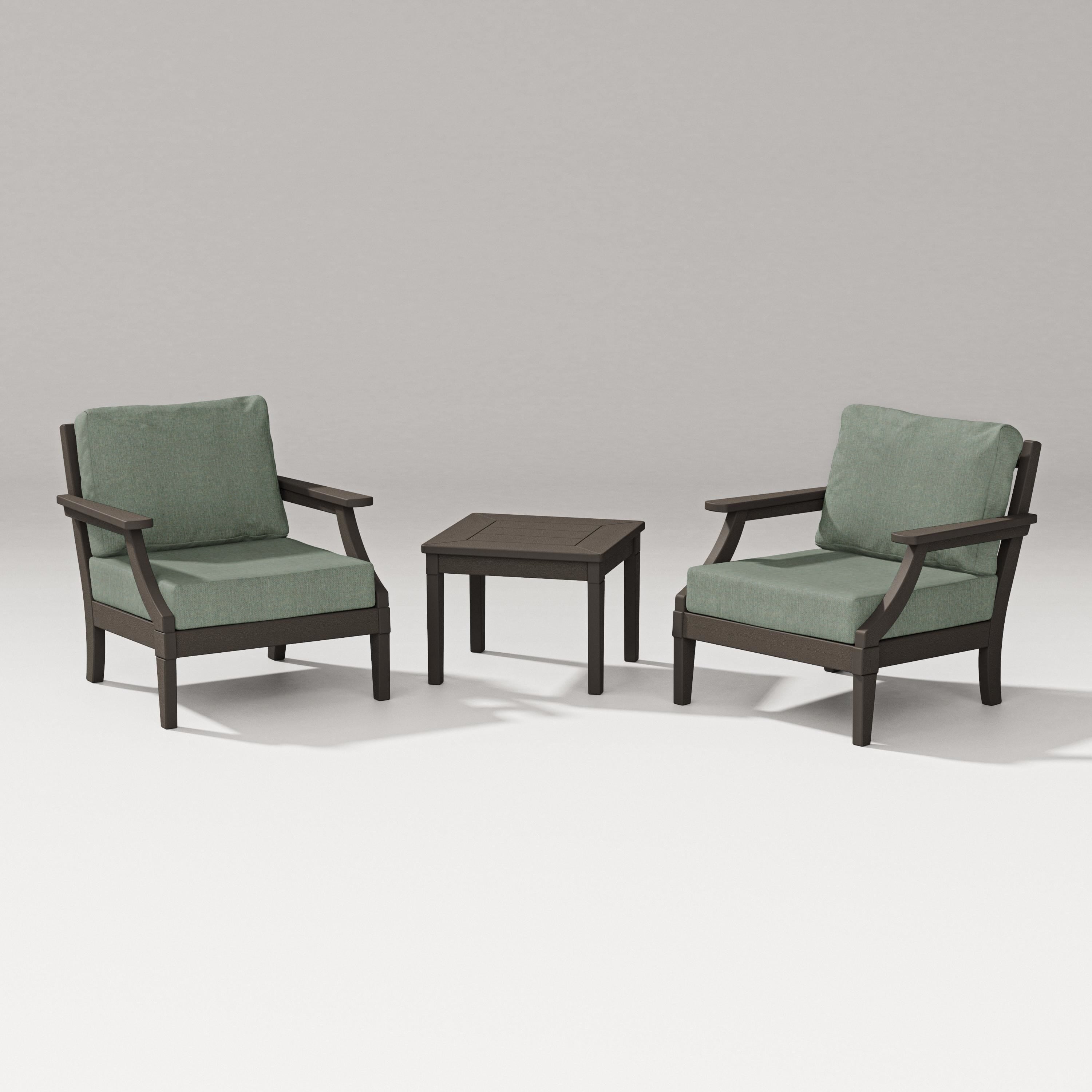 PW Designer Series Estate 3-Piece Lounge Chair Set in Vintage Coffee / Cast Sage