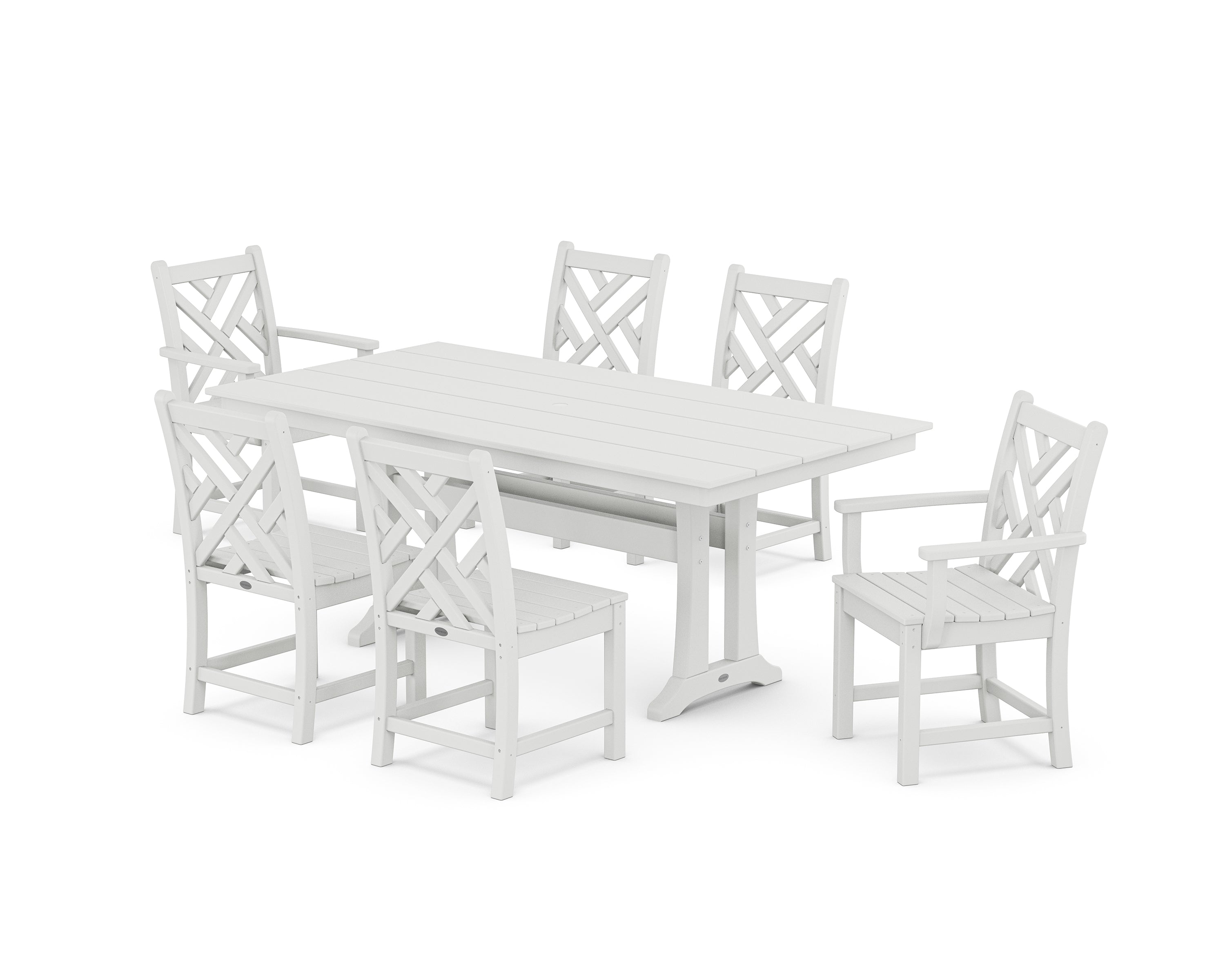 POLYWOOD Chippendale 7-Piece Farmhouse Trestle Dining Set in White