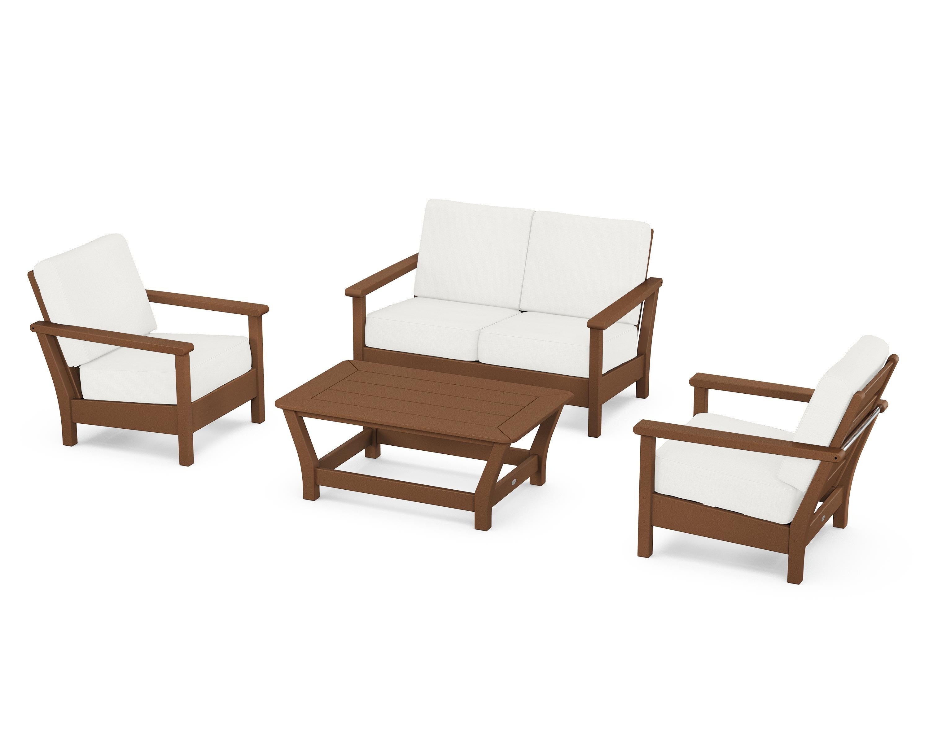 POLYWOOD Harbour 4-Piece Deep Seating Set in Teak / Natural Linen