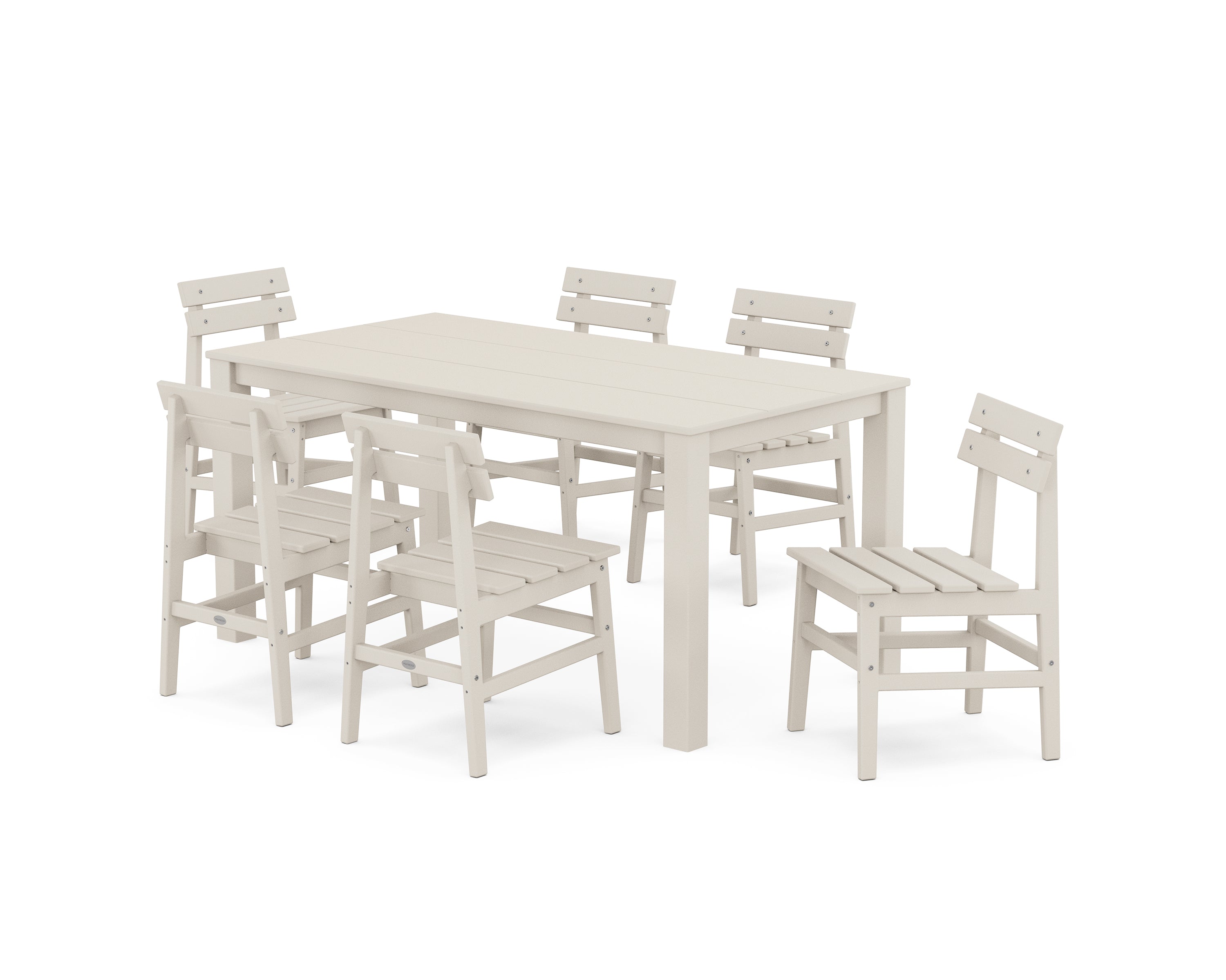 POLYWOOD® Modern Studio Plaza Chair 7-Piece Parsons Table Dining Set in Sand