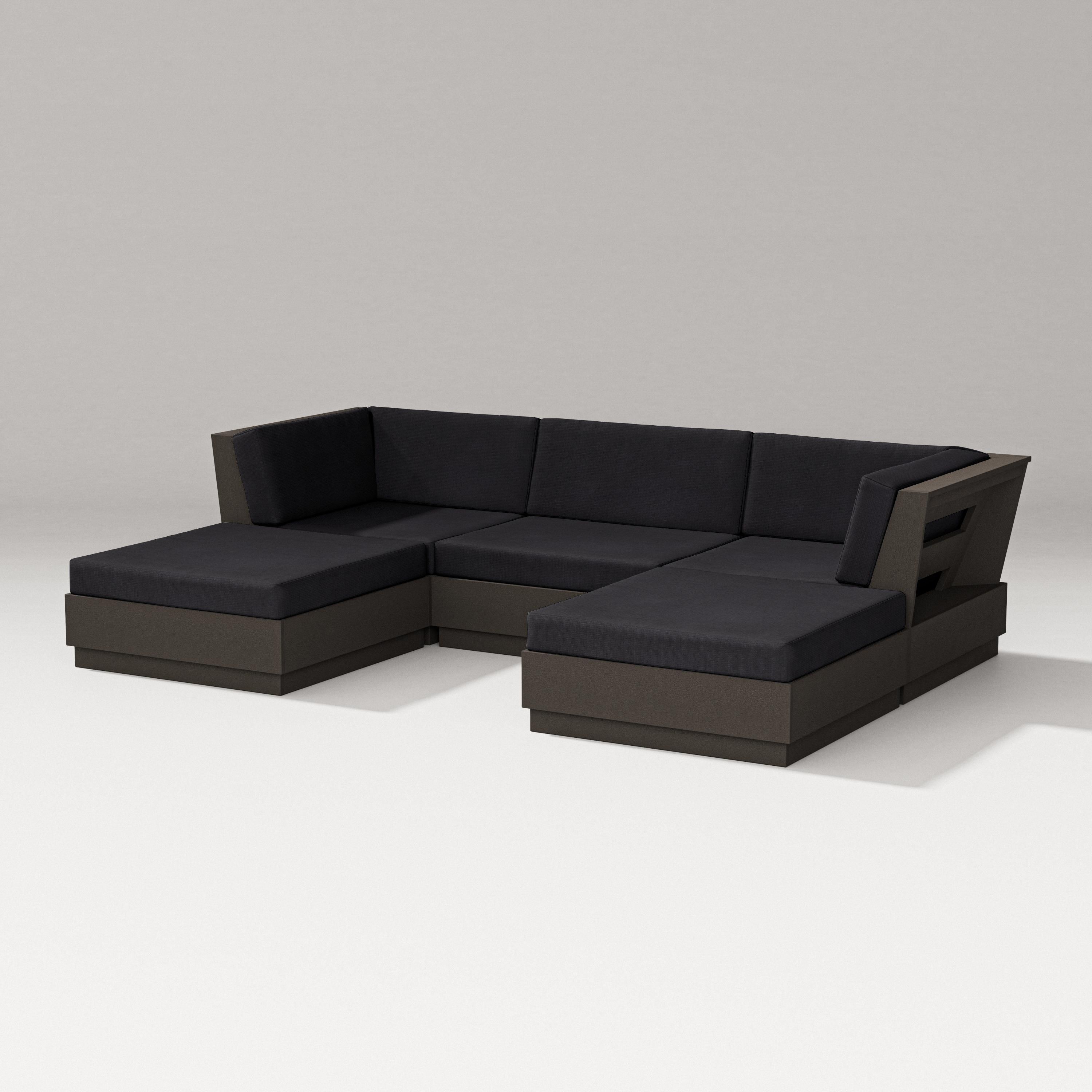 PW Designer Series Elevate Double Chaise Sectional in Vintage Coffee / Midnight Linen