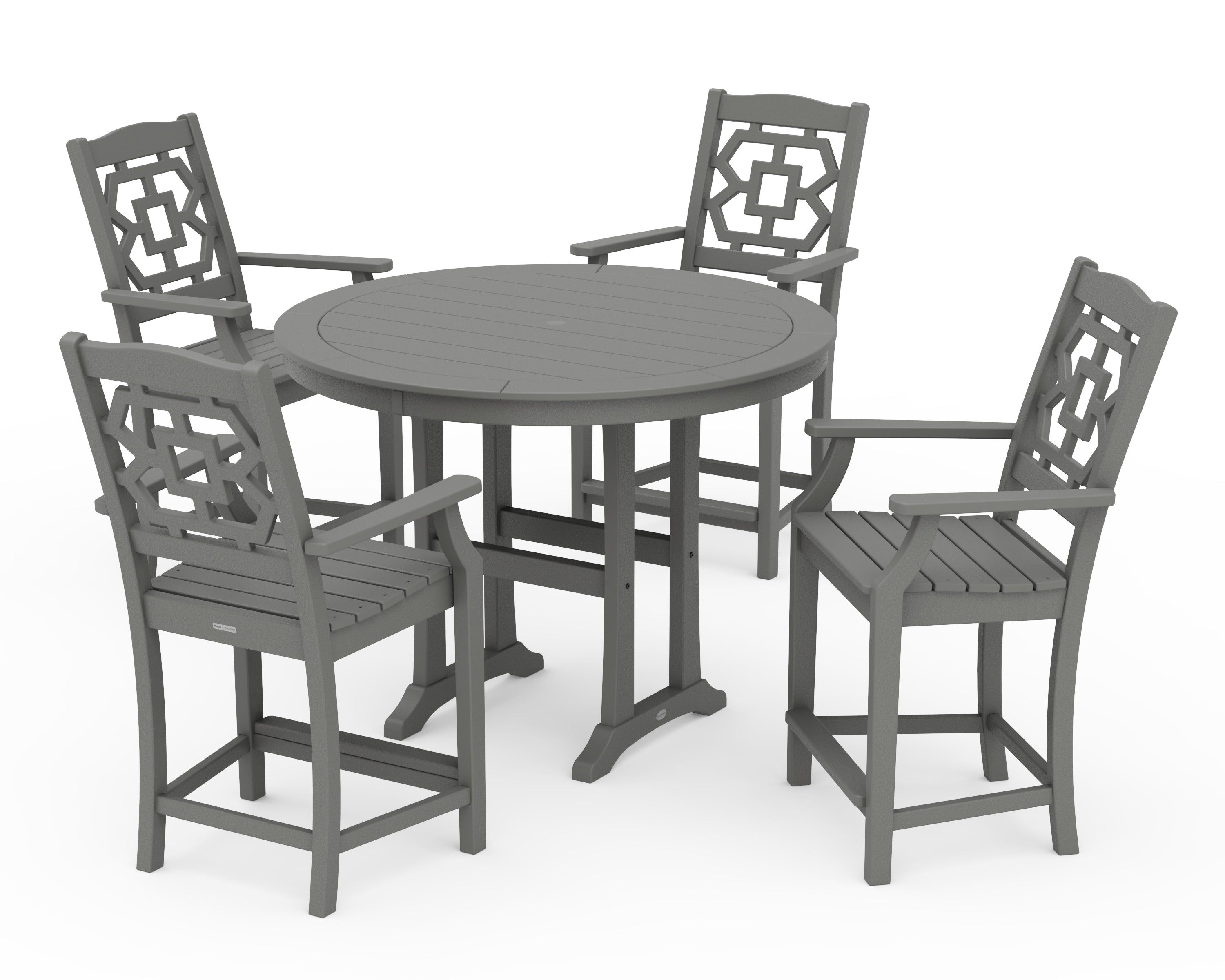 Martha Stewart by POLYWOOD Chinoiserie 5-Piece Round Counter Set in Slate Grey
