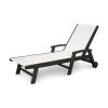POLYWOOD Coastal Chaise with Wheels in Black / White Sling