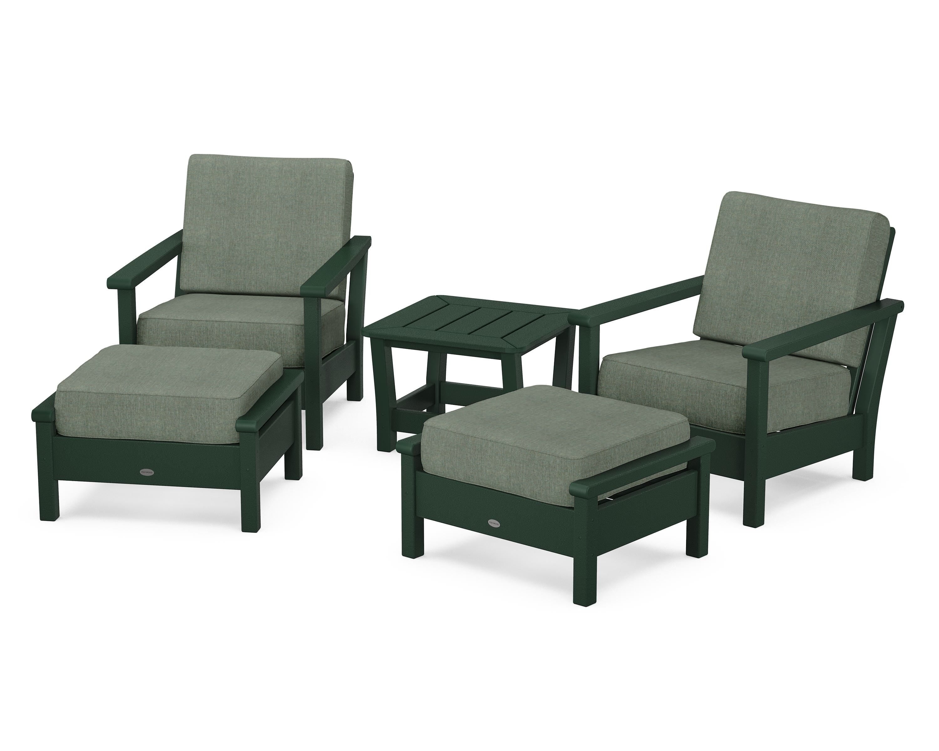 POLYWOOD Harbour 5-Piece Deep Seating Chair Set in Green / Cast Sage