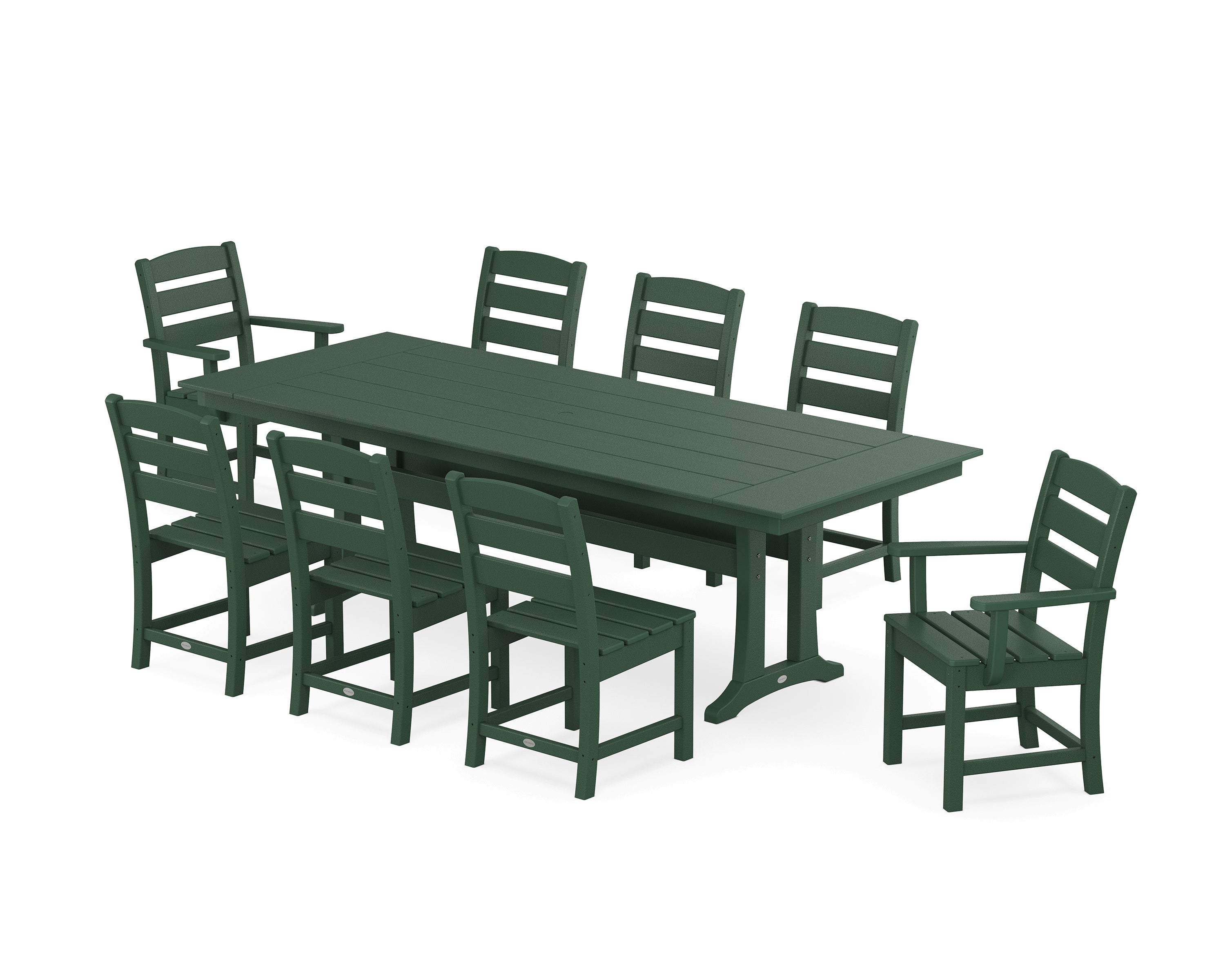 POLYWOOD® Lakeside 9-Piece Farmhouse Dining Set with Trestle Legs in Green