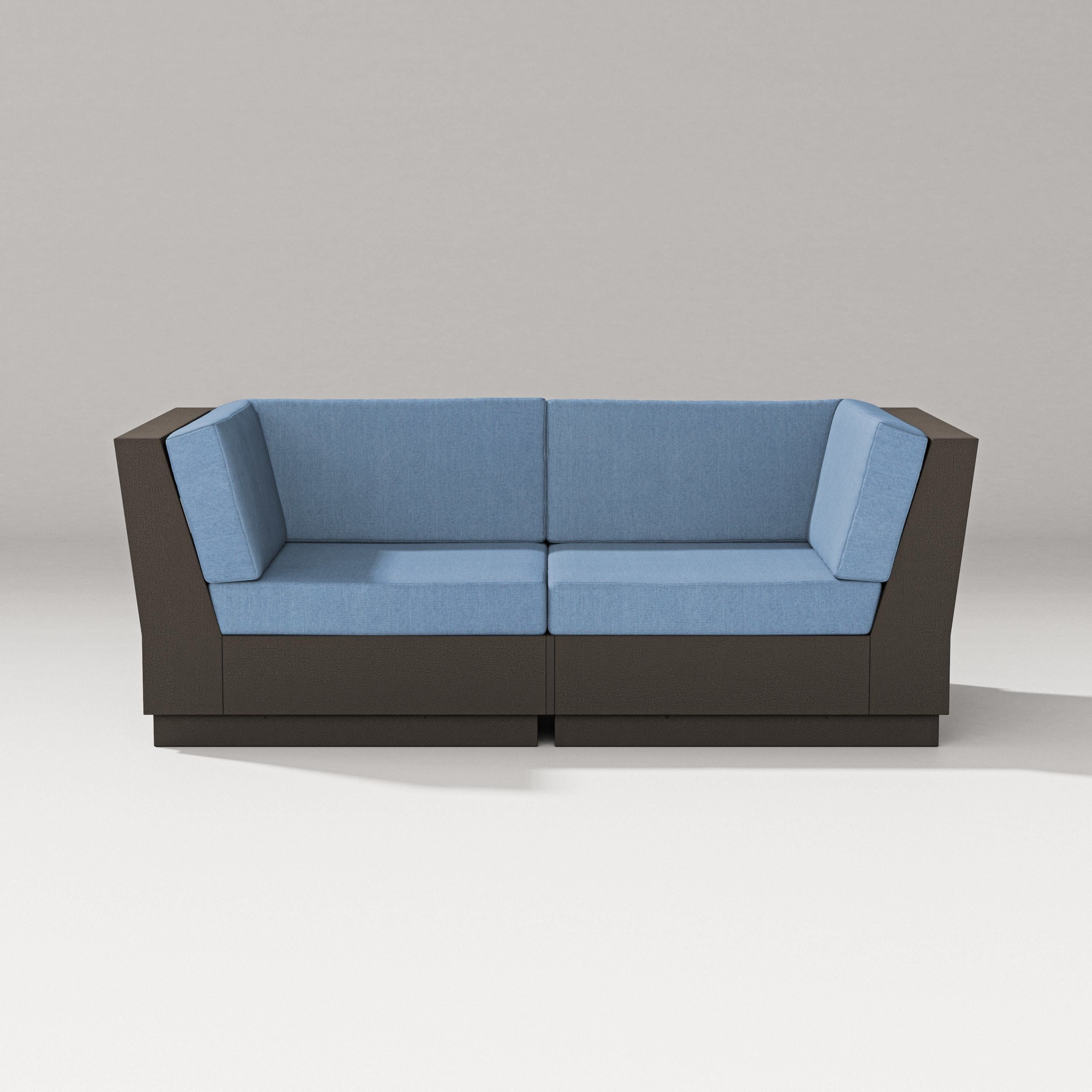 PW Designer Series Elevate Loveseat Sectional in Vintage Coffee / Sky Blue