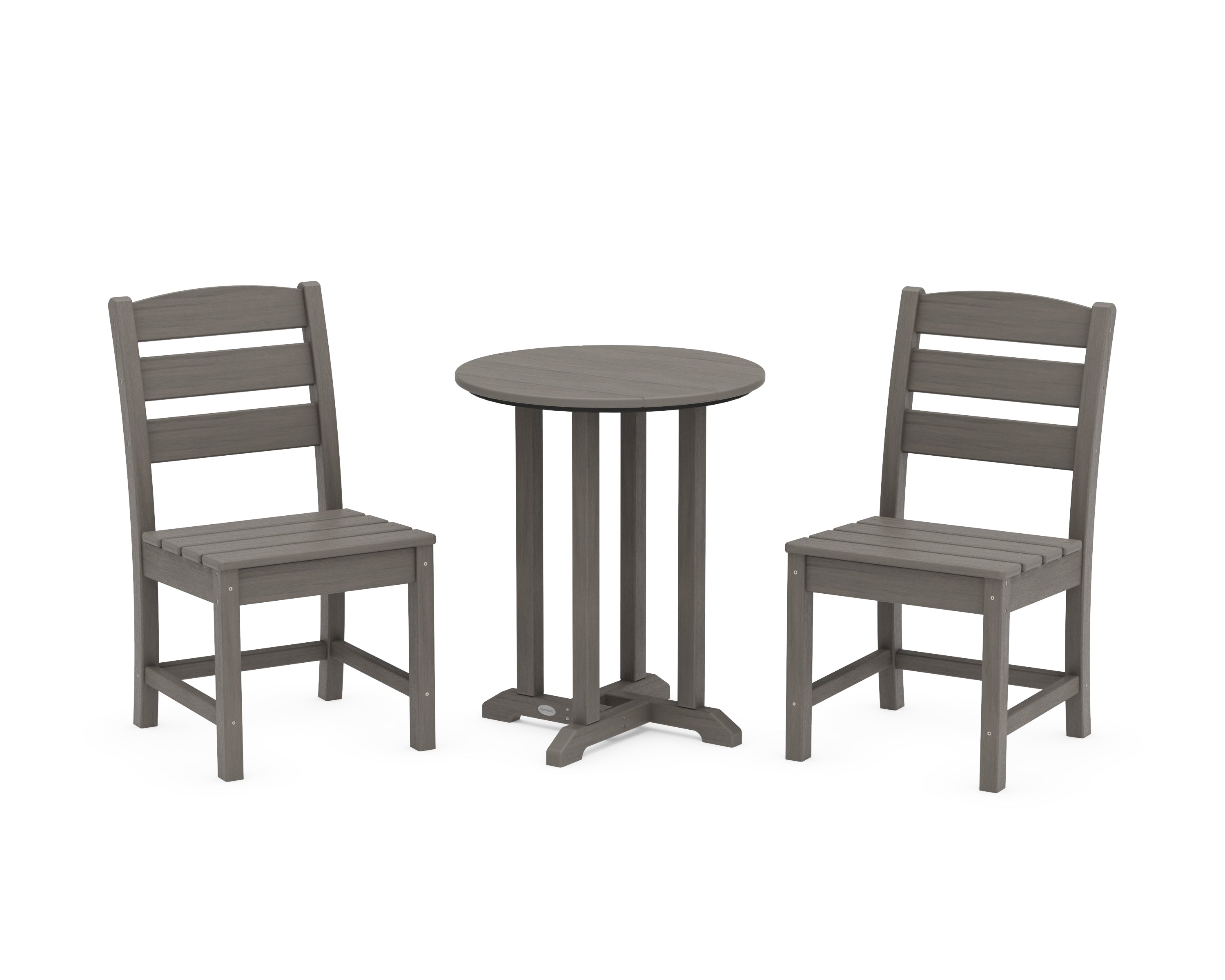 POLYWOOD Lakeside Side Chair 3-Piece Round Bistro Dining Set in Driftwood