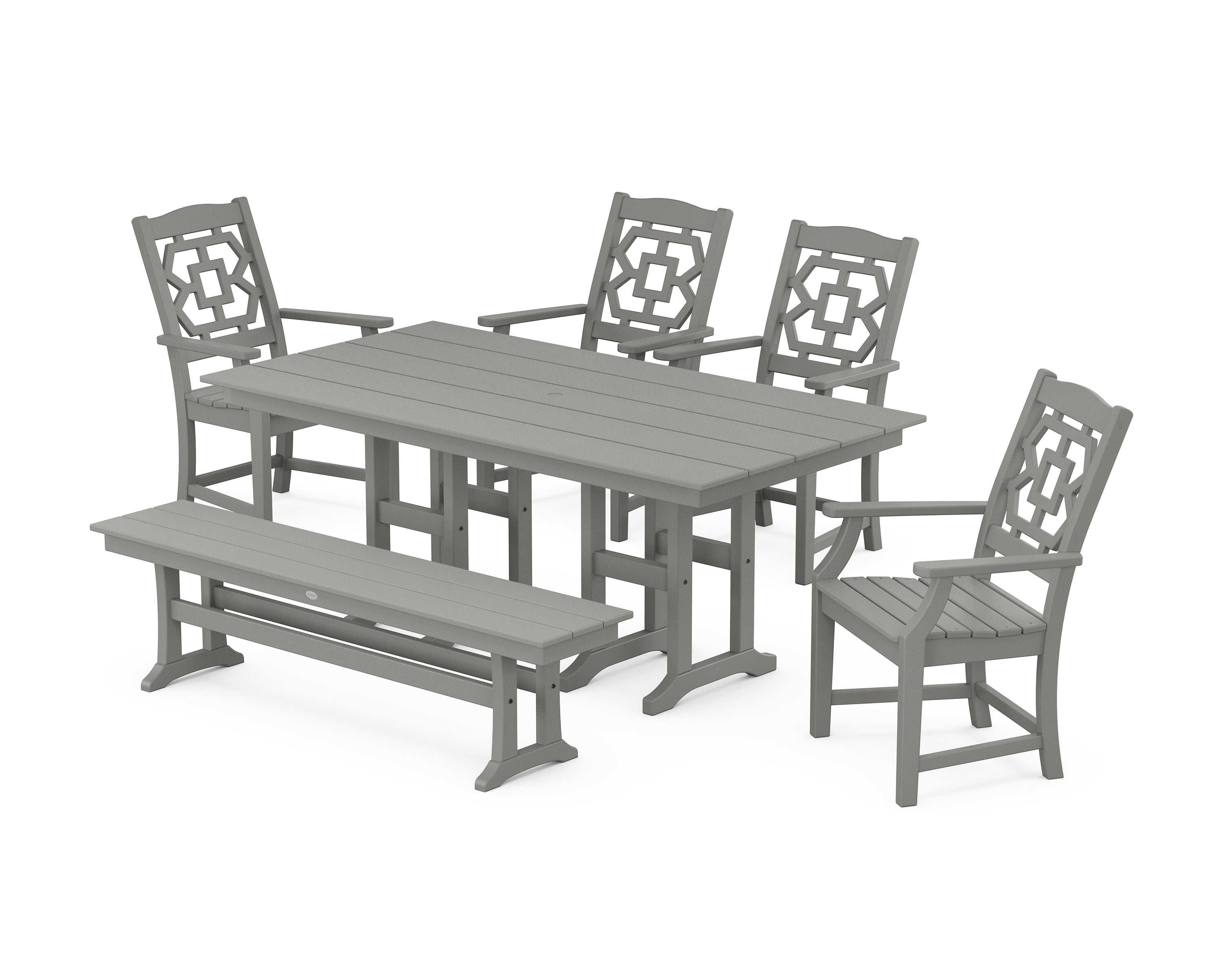 Martha Stewart by POLYWOOD® Chinoiserie 6-Piece Farmhouse Dining Set with Bench in Slate Grey