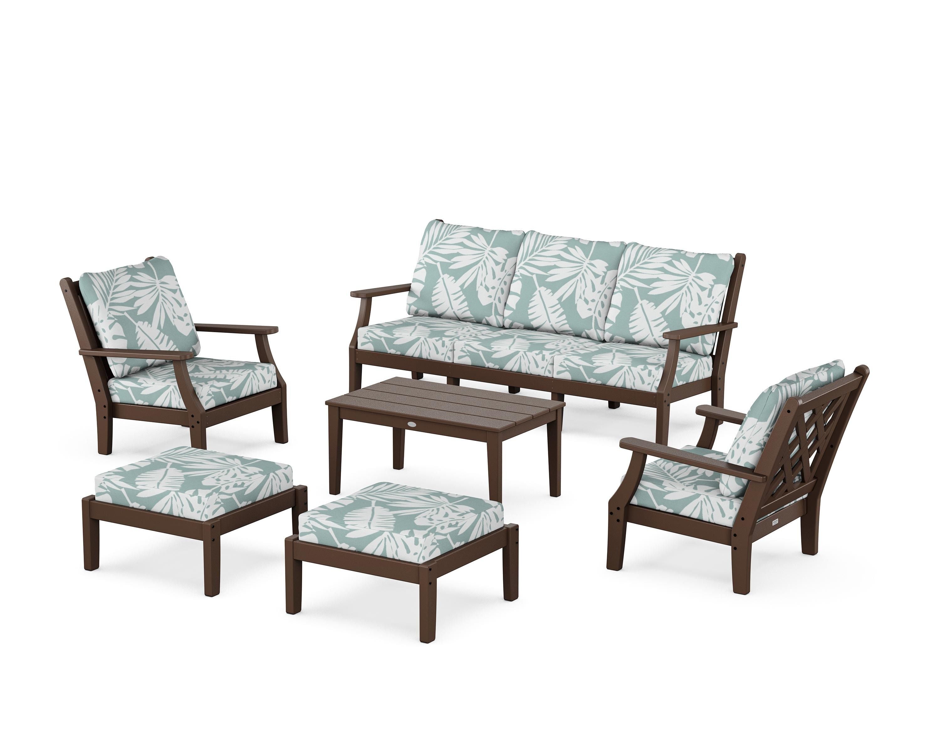 Country Living Wovendale 6-Piece Lounge Sofa Set in Mahogany / Leaf Glacier Spa