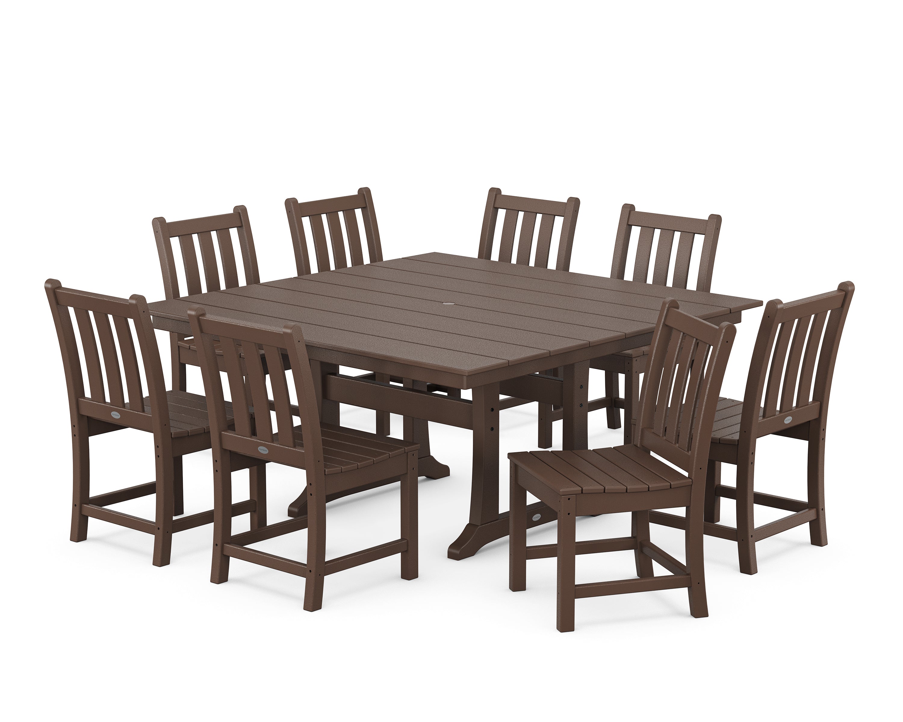 POLYWOOD® Traditional Garden 9-Piece Farmhouse Trestle Dining Set in Mahogany