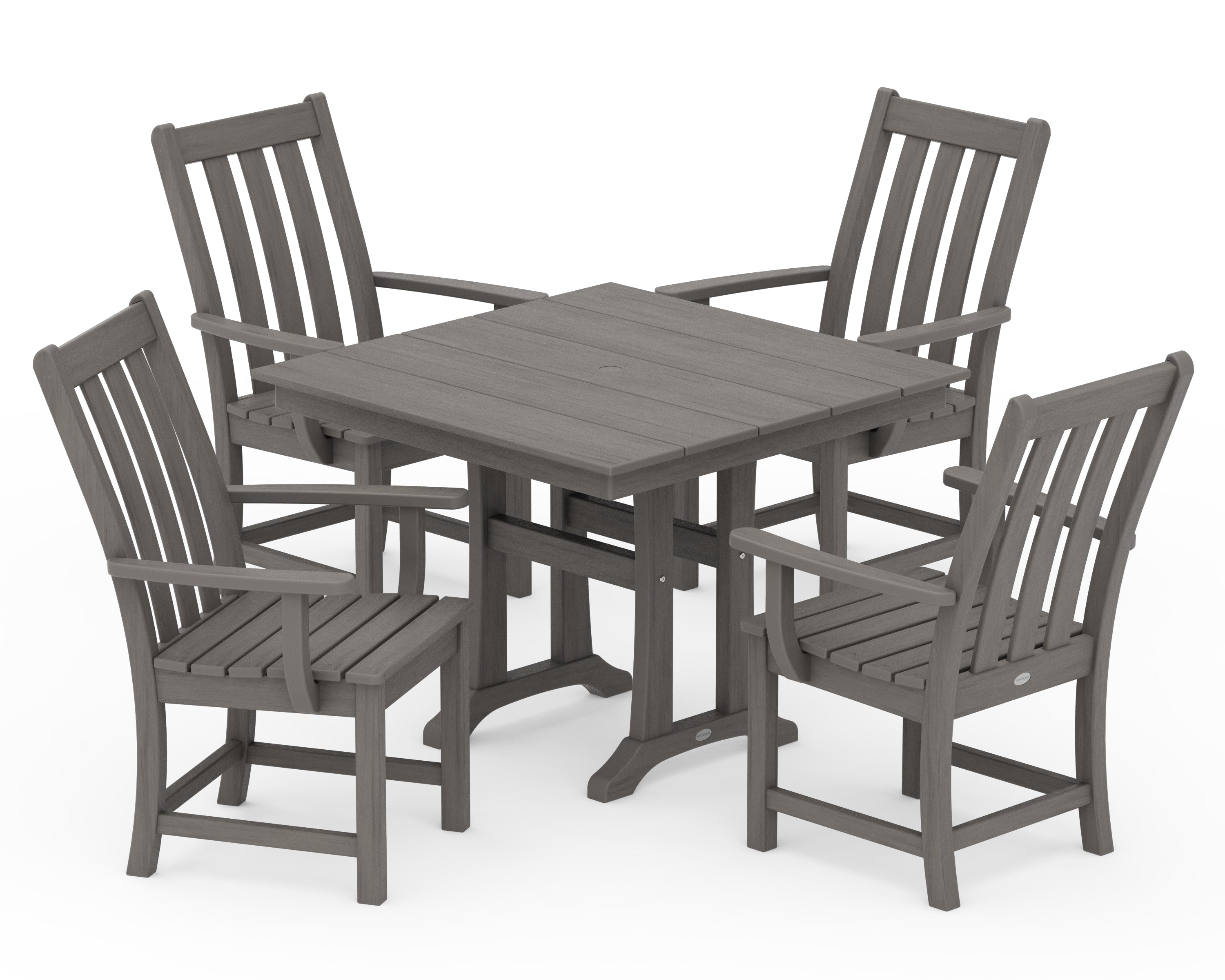POLYWOOD Vineyard 5-Piece Farmhouse Trestle Arm Chair Dining Set in Driftwood