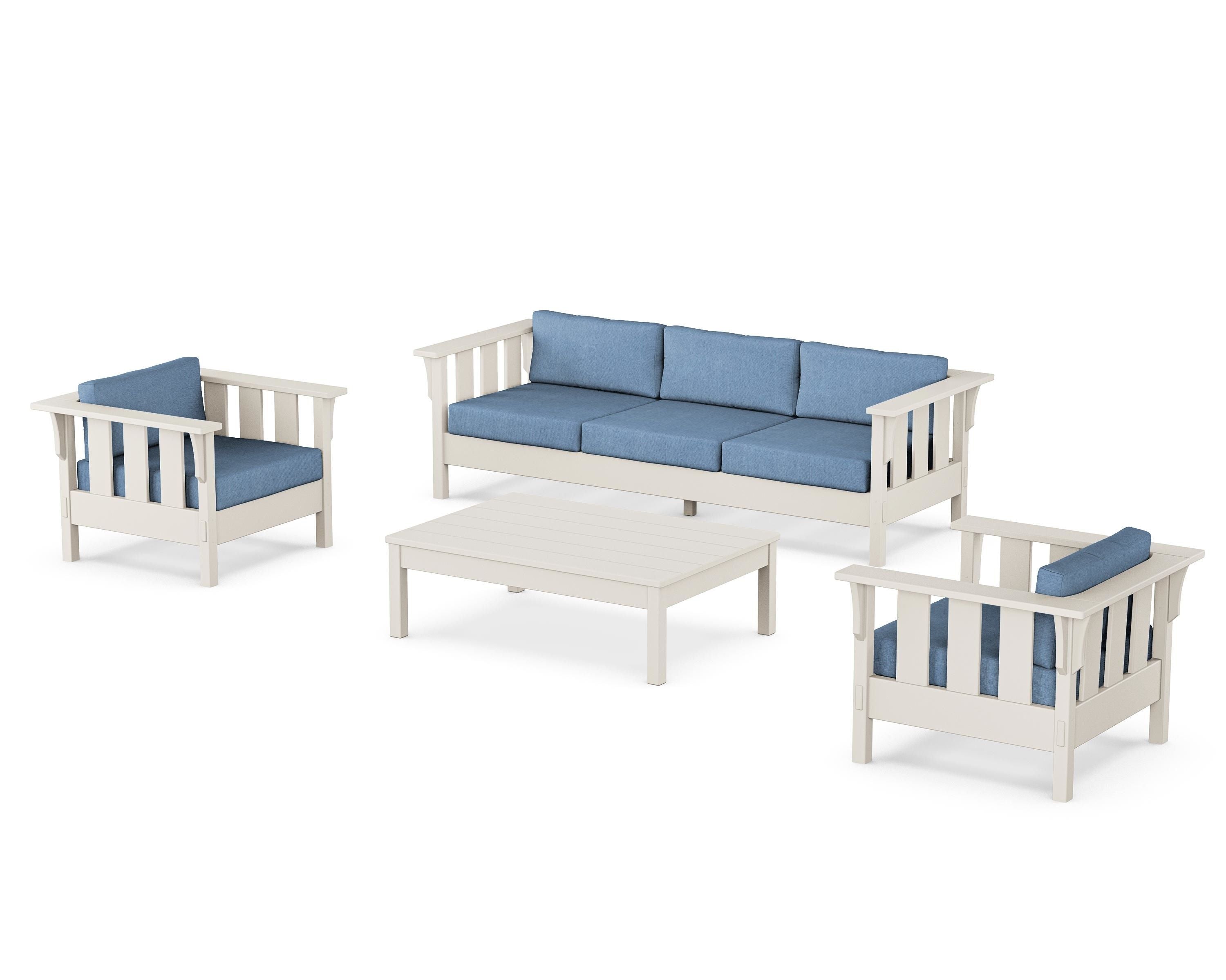 Martha Stewart by POLYWOOD Acadia 4-Piece Deep Seating Set with Sofa in Sand / Sky Blue