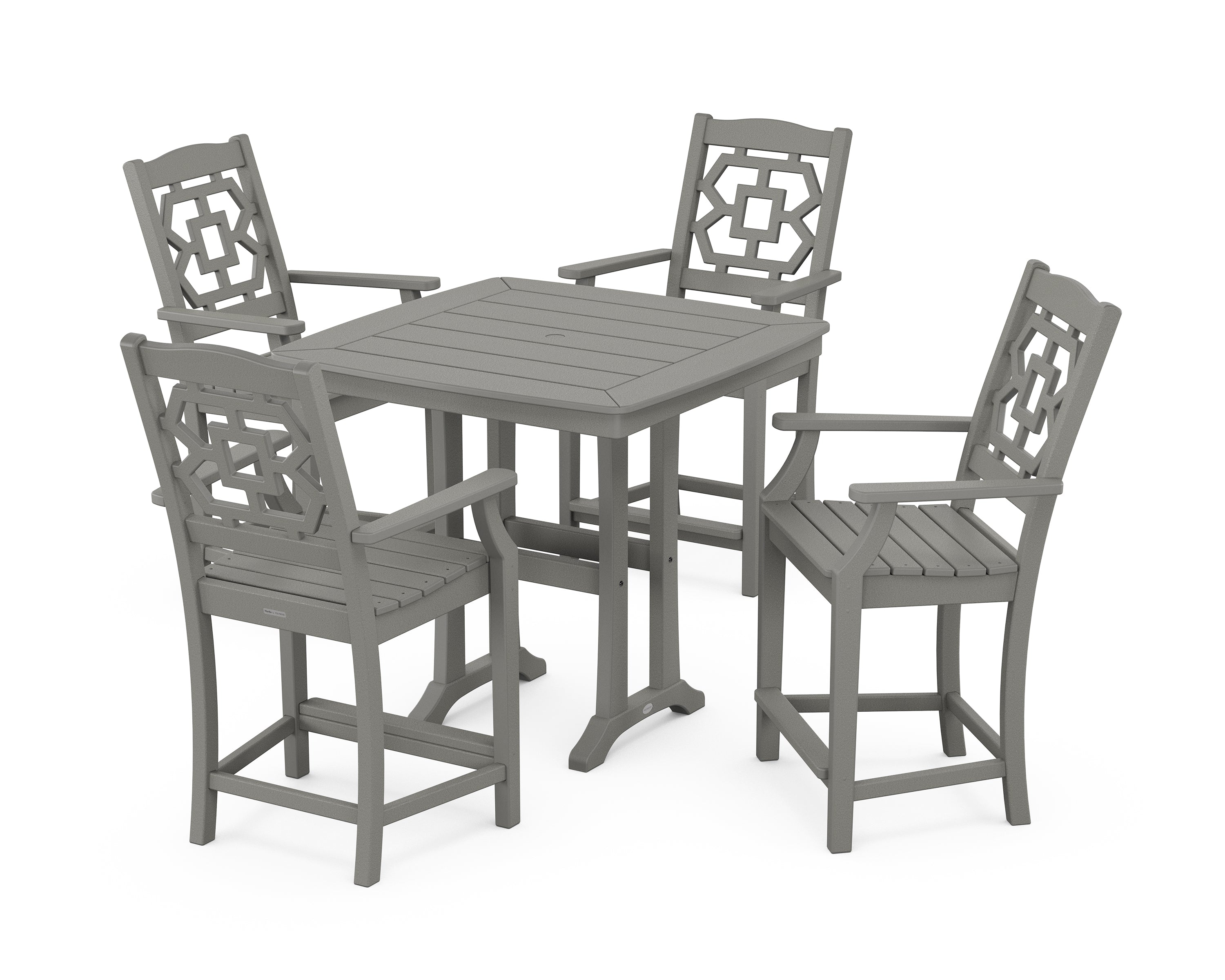 Martha Stewart by POLYWOOD® Chinoiserie 5-Piece Counter Set with Trestle Legs in Slate Grey