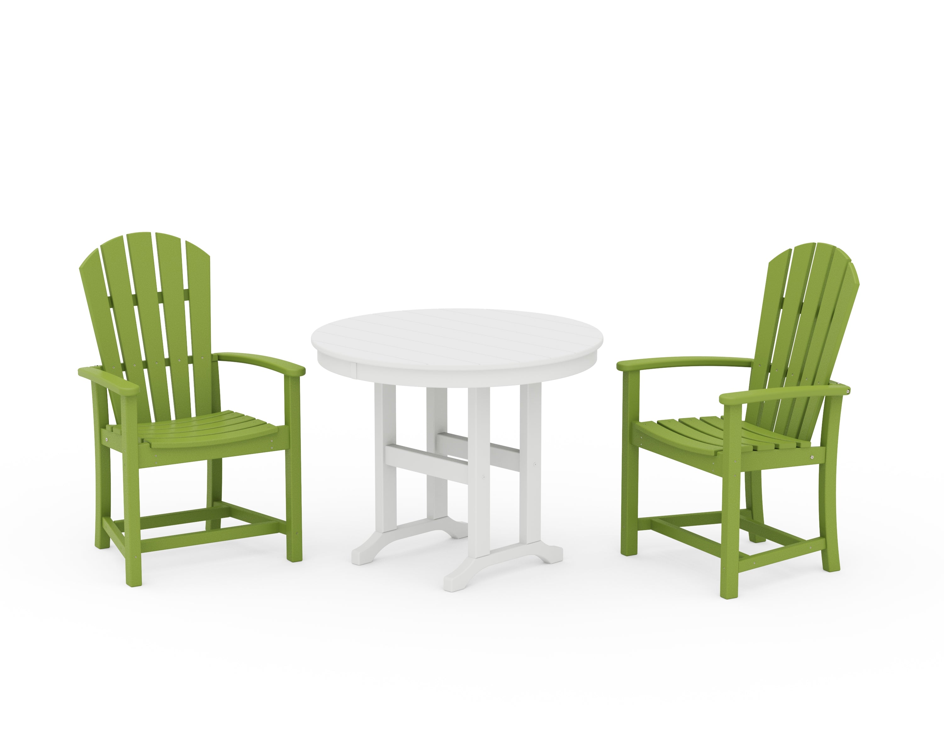 POLYWOOD Palm Coast 3-Piece Round Farmhouse Dining Set in Lime / White