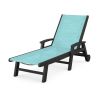 POLYWOOD Coastal Chaise with Wheels in Black / Dupioni Aquamarine Sling