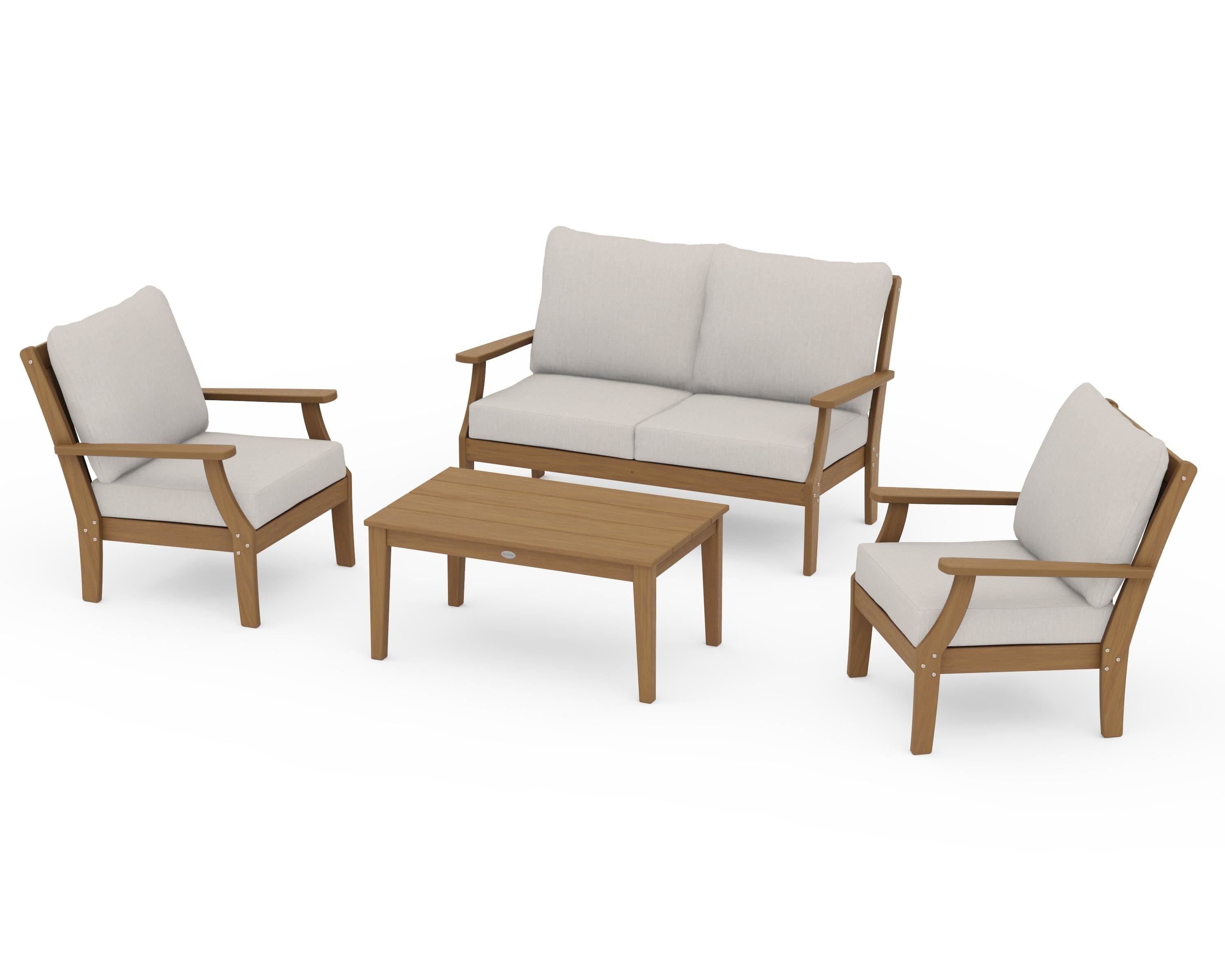 POLYWOOD Braxton 4-Piece Deep Seating Chair Set in Natural / Cast Ash