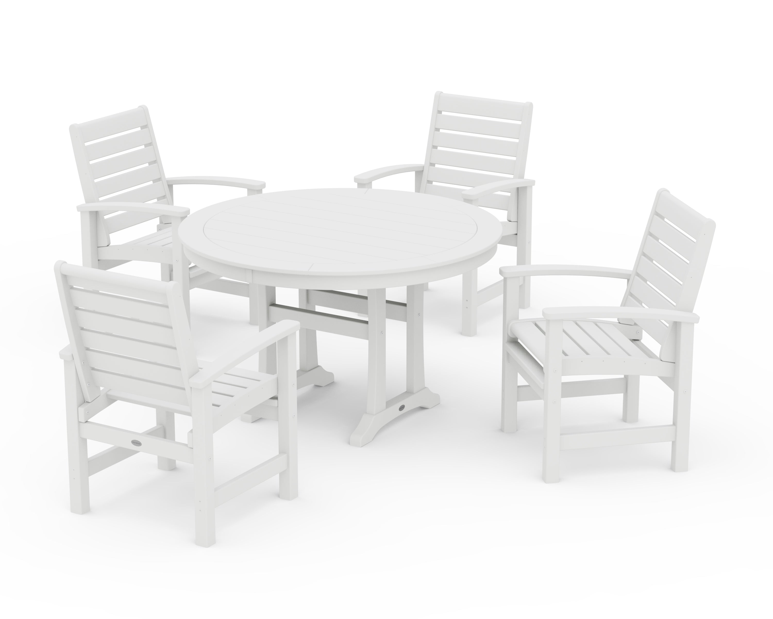 POLYWOOD Signature 5-Piece Round Dining Set with Trestle Legs in White