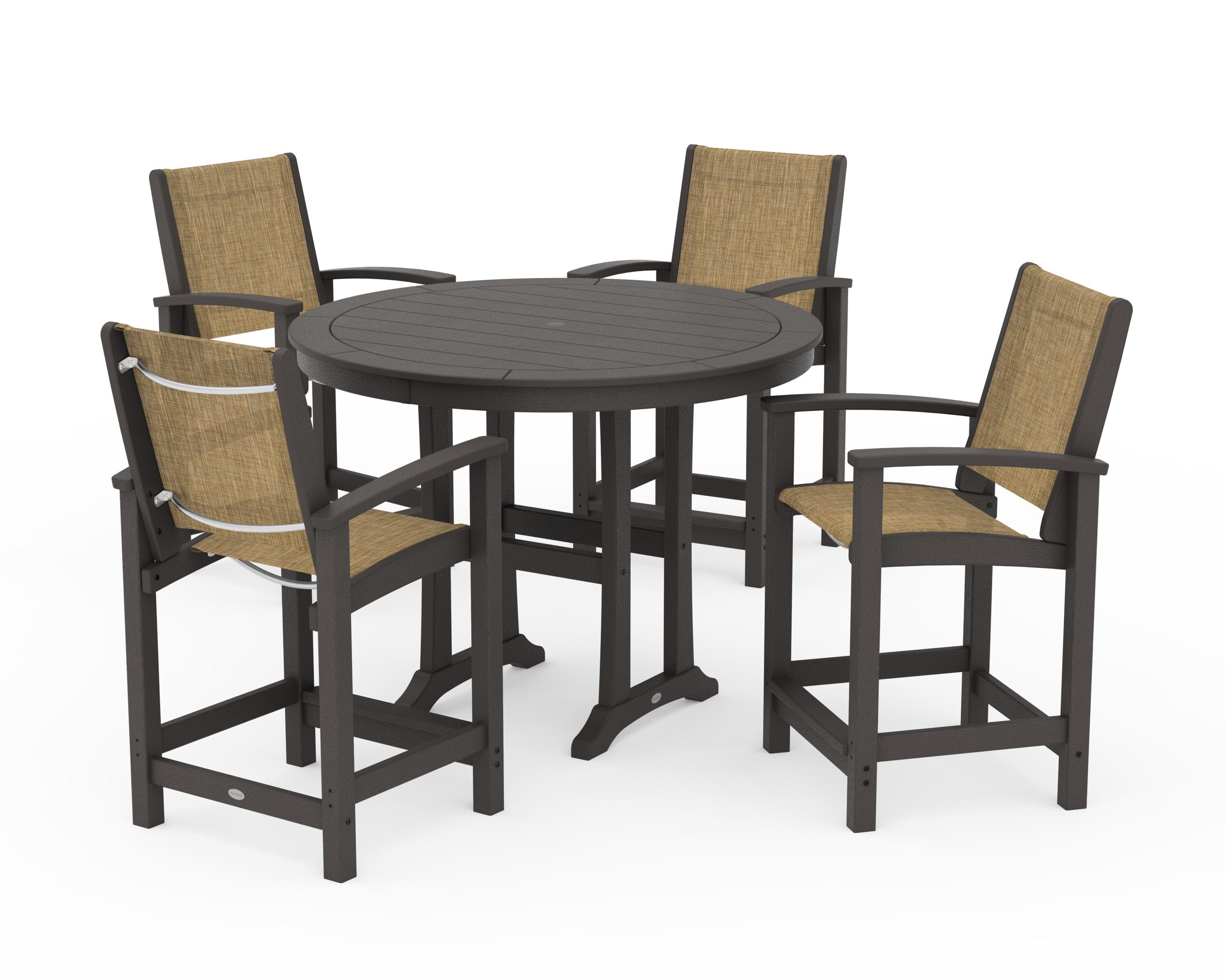POLYWOOD Coastal 5-Piece Counter Set in Vintage Coffee / Burlap Sling