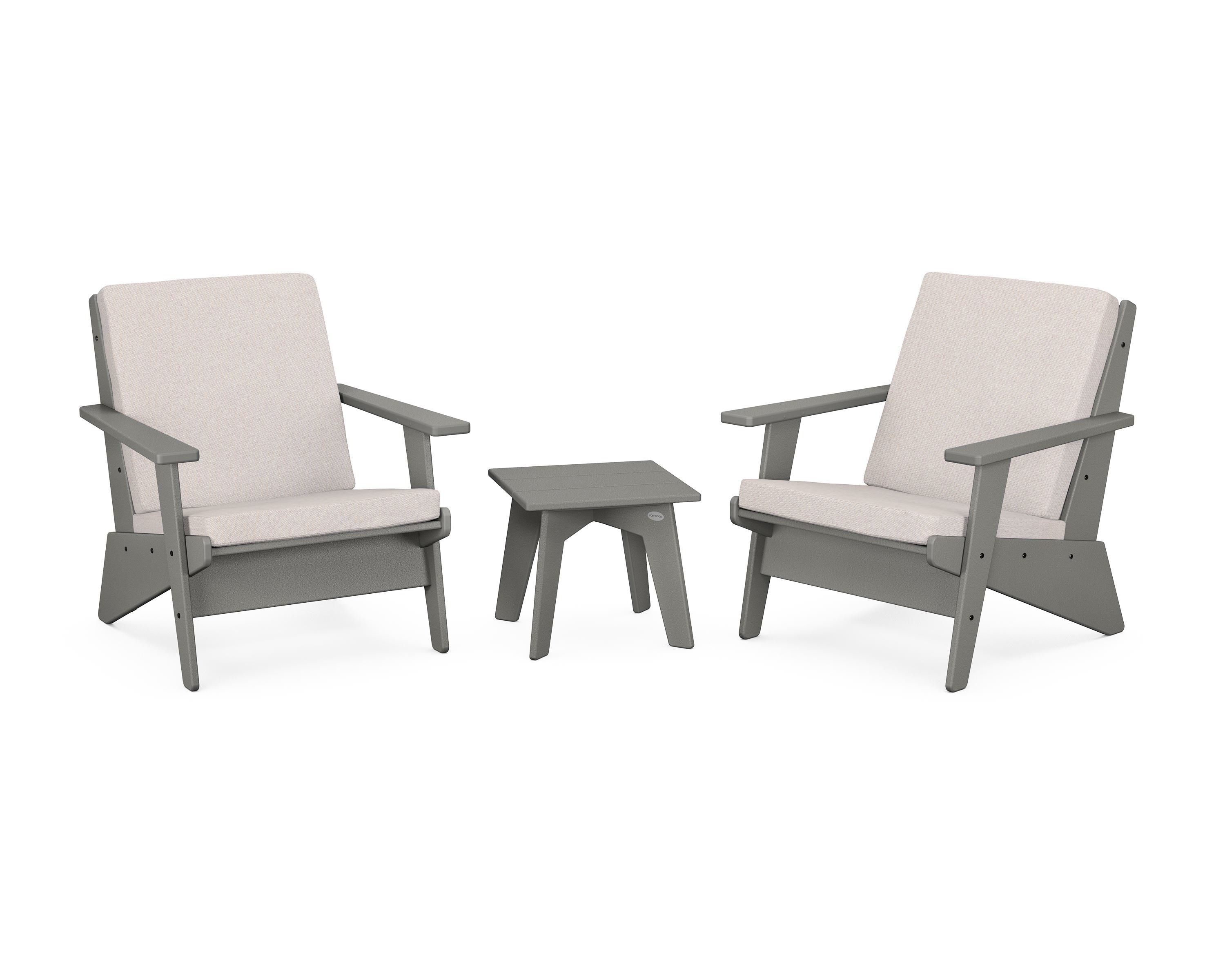 POLYWOOD Riviera Modern Lounge 3-Piece Set in Slate Grey / Dune Burlap