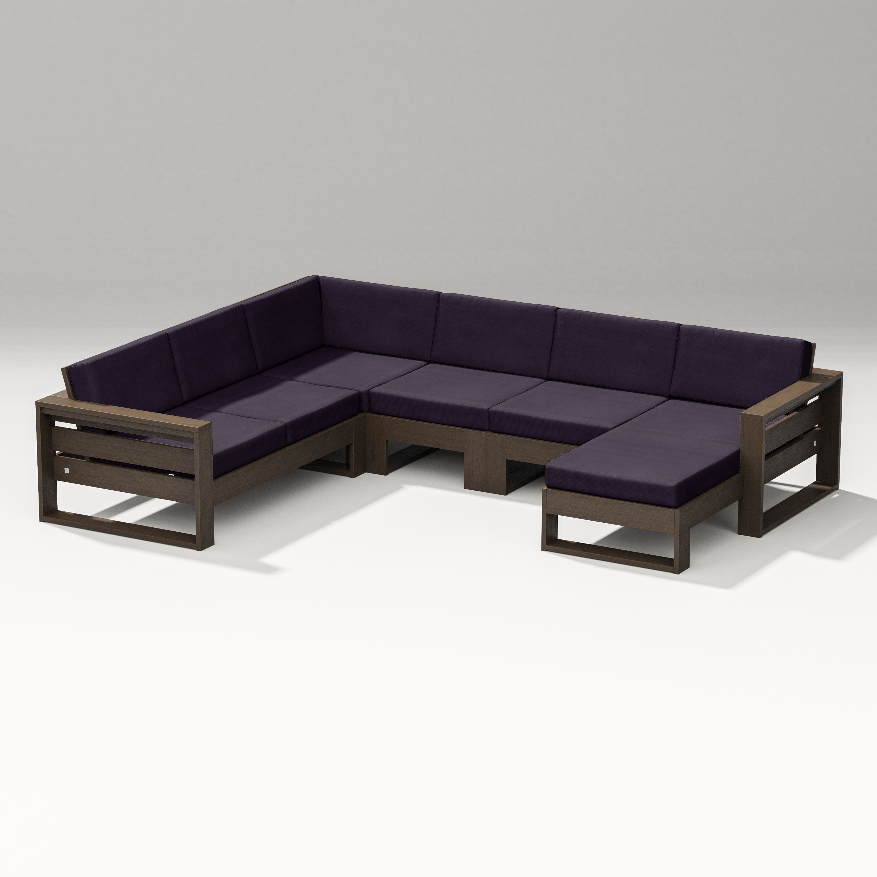 PW Designer Series Latitude Corner Sectional with Right Chaise in Kona / Navy Linen