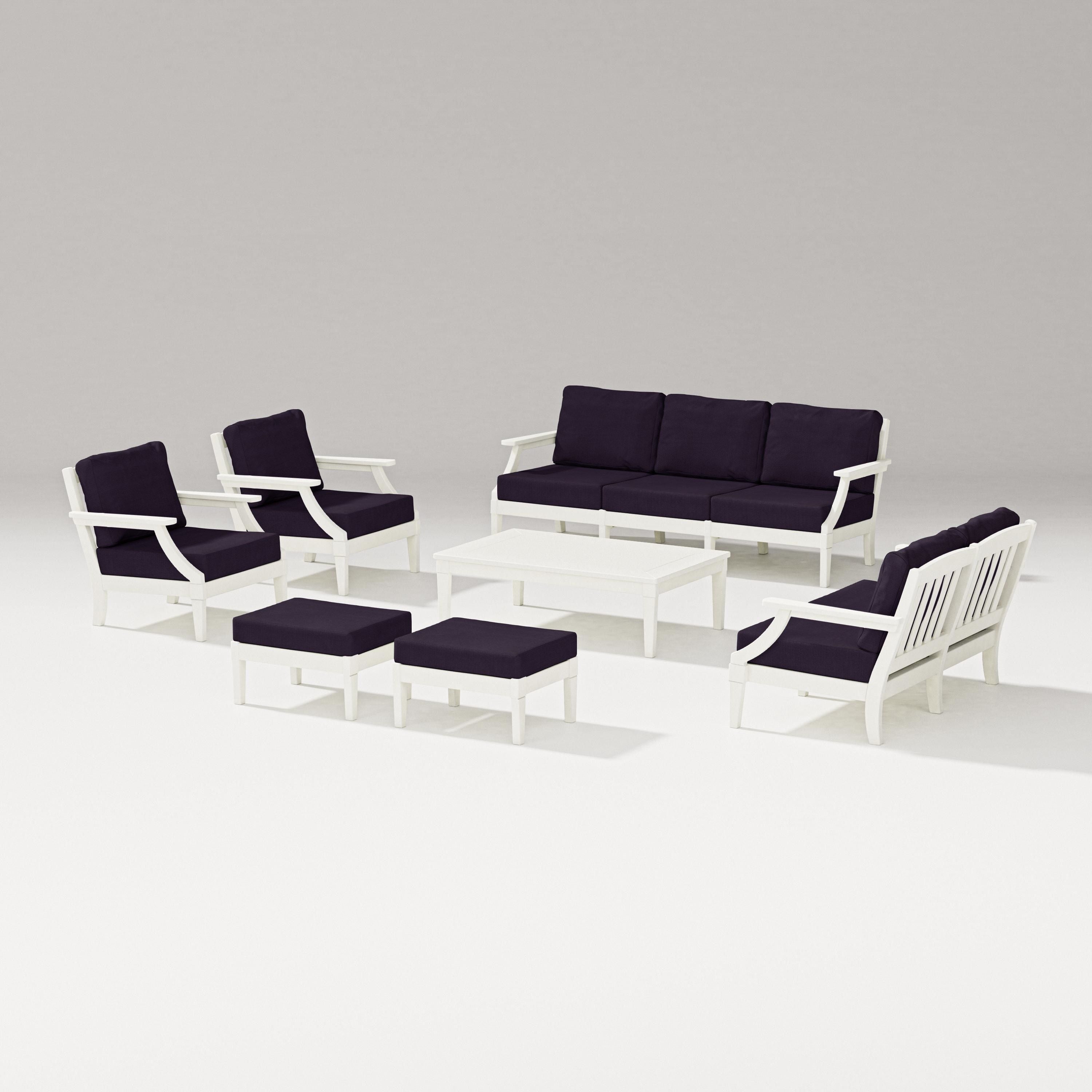 PW Designer Series Estate 7-Piece Lounge Sofa Set in Vintage White / Navy Linen