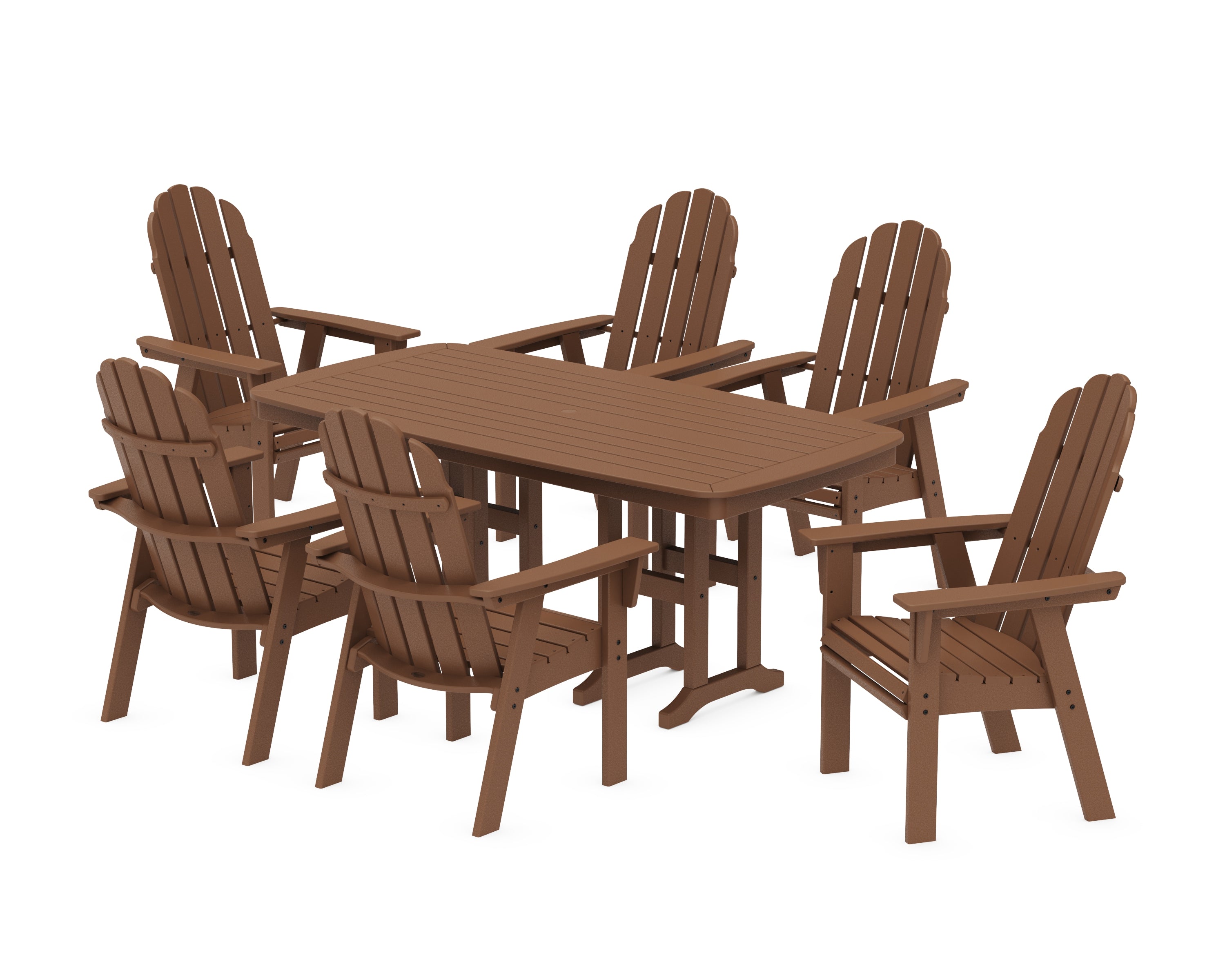 POLYWOOD Vineyard Curveback Adirondack Chair 7-Piece Dining Set in Teak