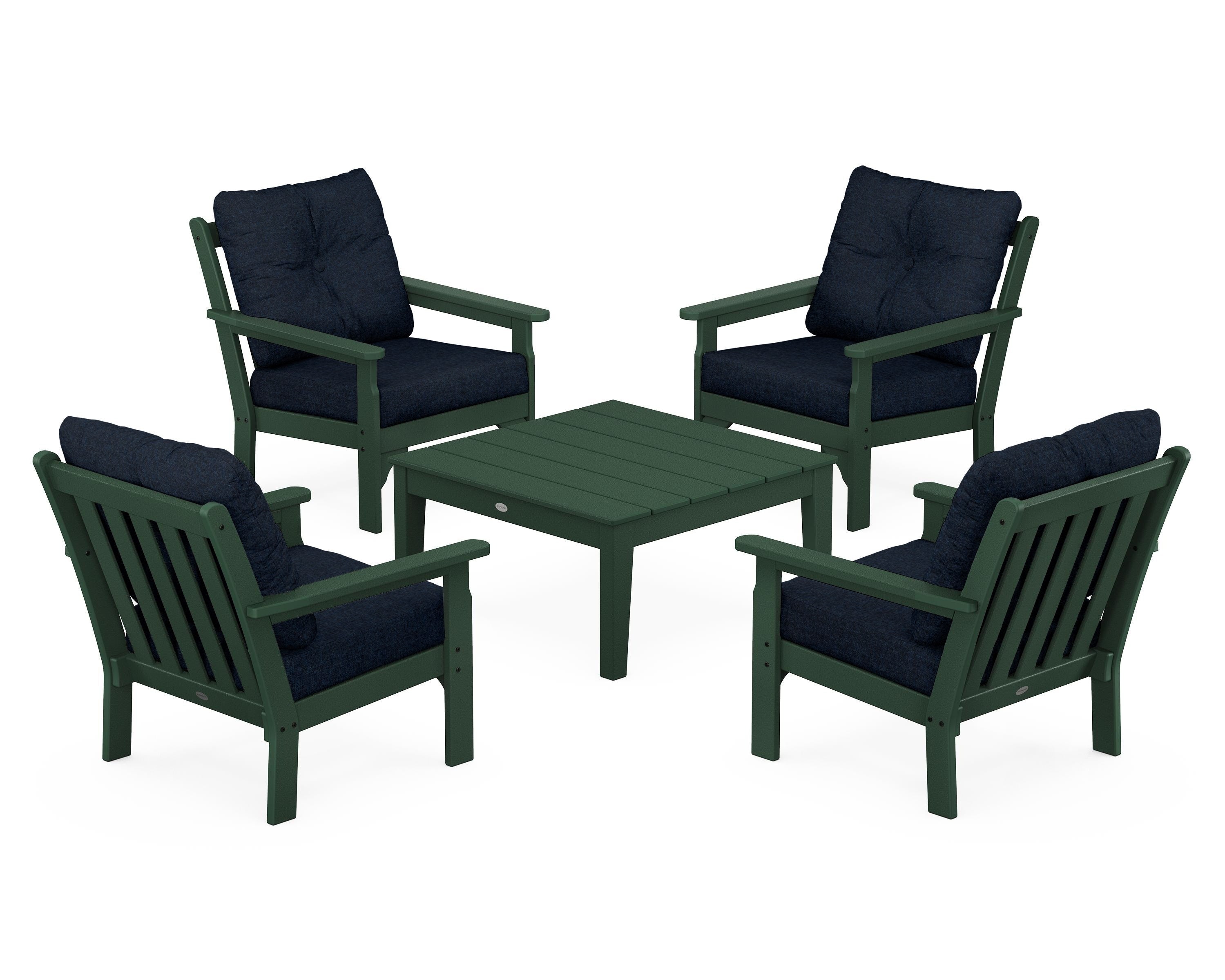 POLYWOOD Vineyard 5-Piece Deep Seating Conversation Set in Green / Marine Indigo