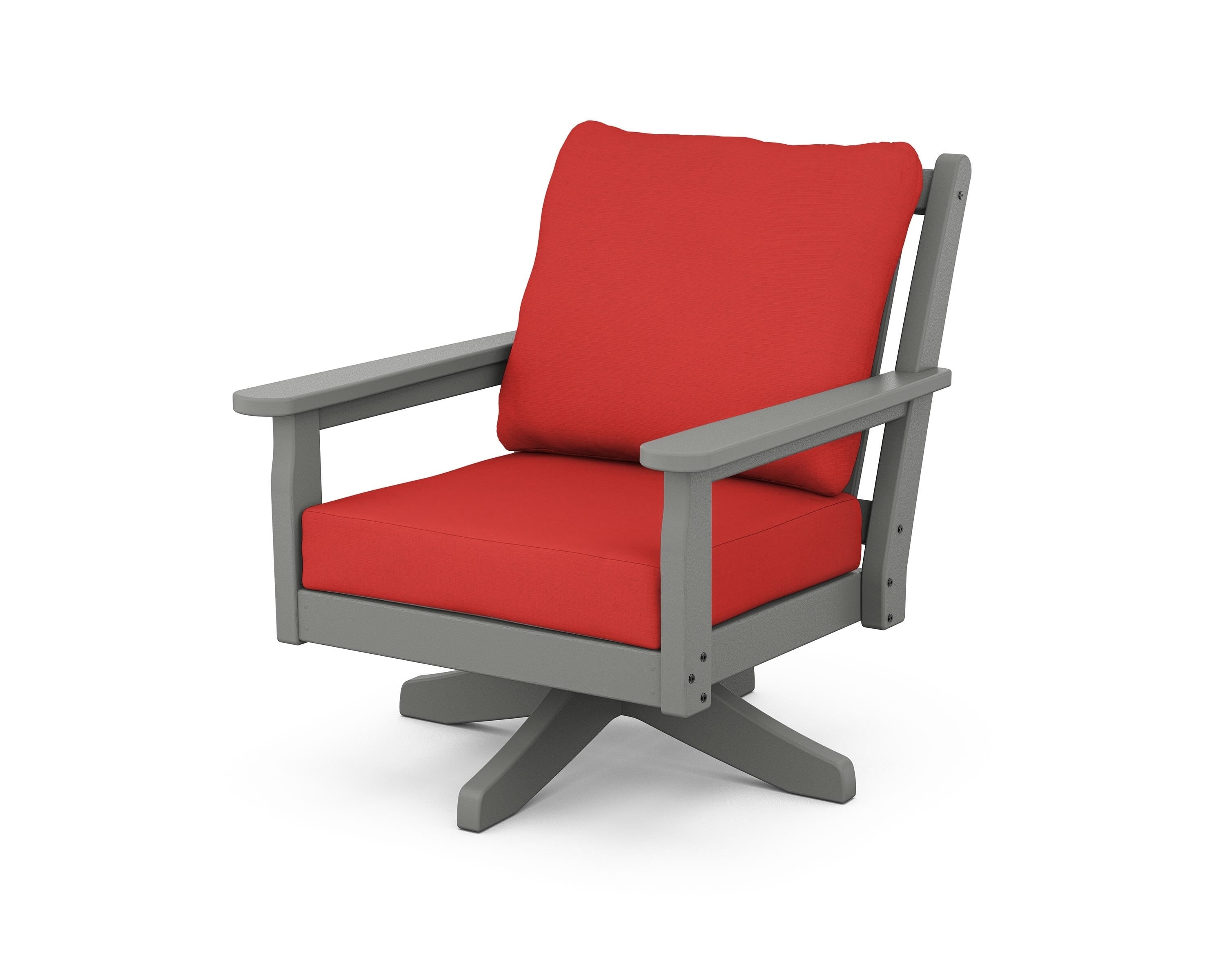 POLYWOOD Chippendale Deep Seating Swivel Chair in Slate Grey / Crimson Linen