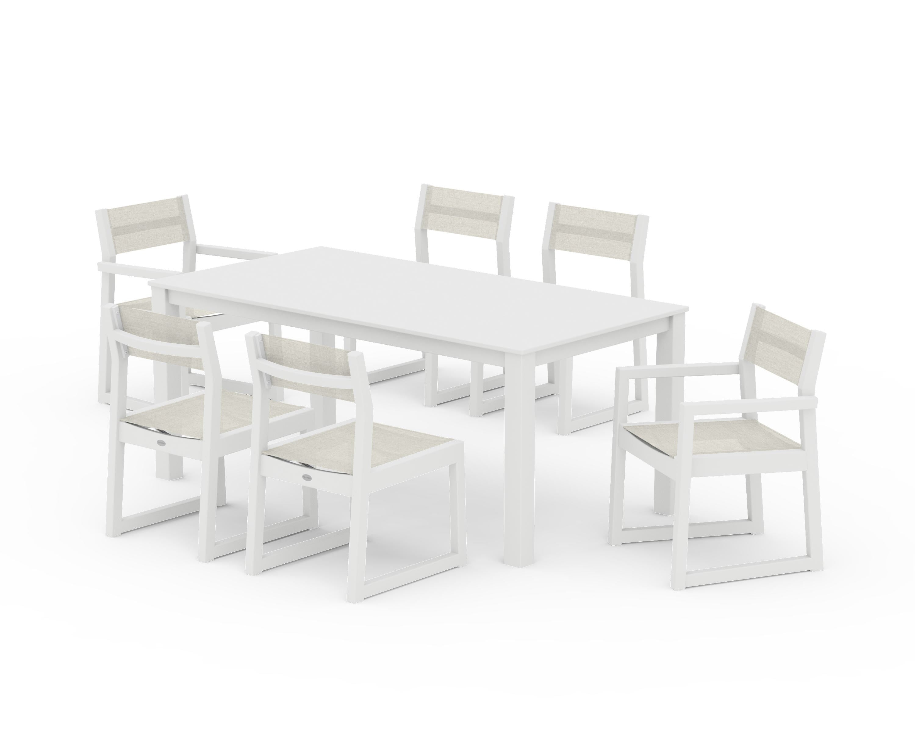 POLYWOOD EDGE Sling 7-Piece Parsons Dining Set in White / Parchment Sling