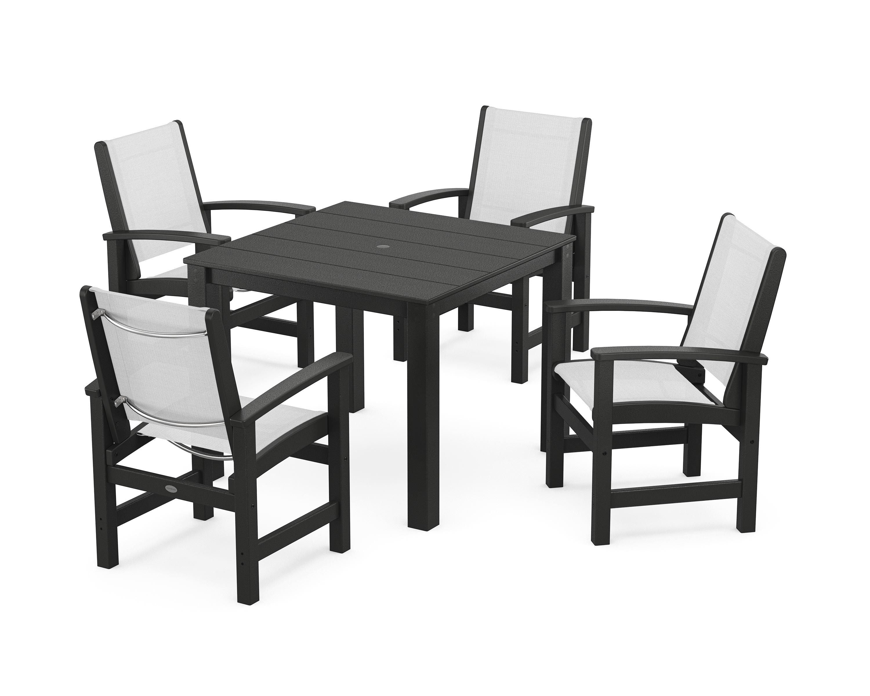 POLYWOOD Coastal 5-Piece Parsons Dining Set in Black / White Sling
