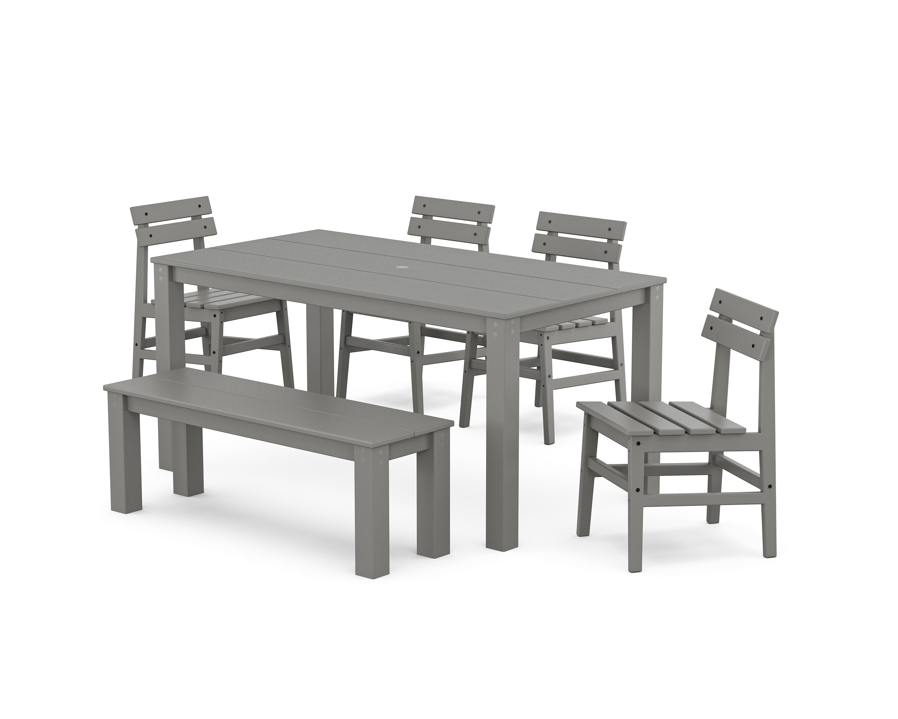 POLYWOOD® Modern Studio Plaza Chair 6-Piece Parsons Dining Set with Bench in Slate Grey