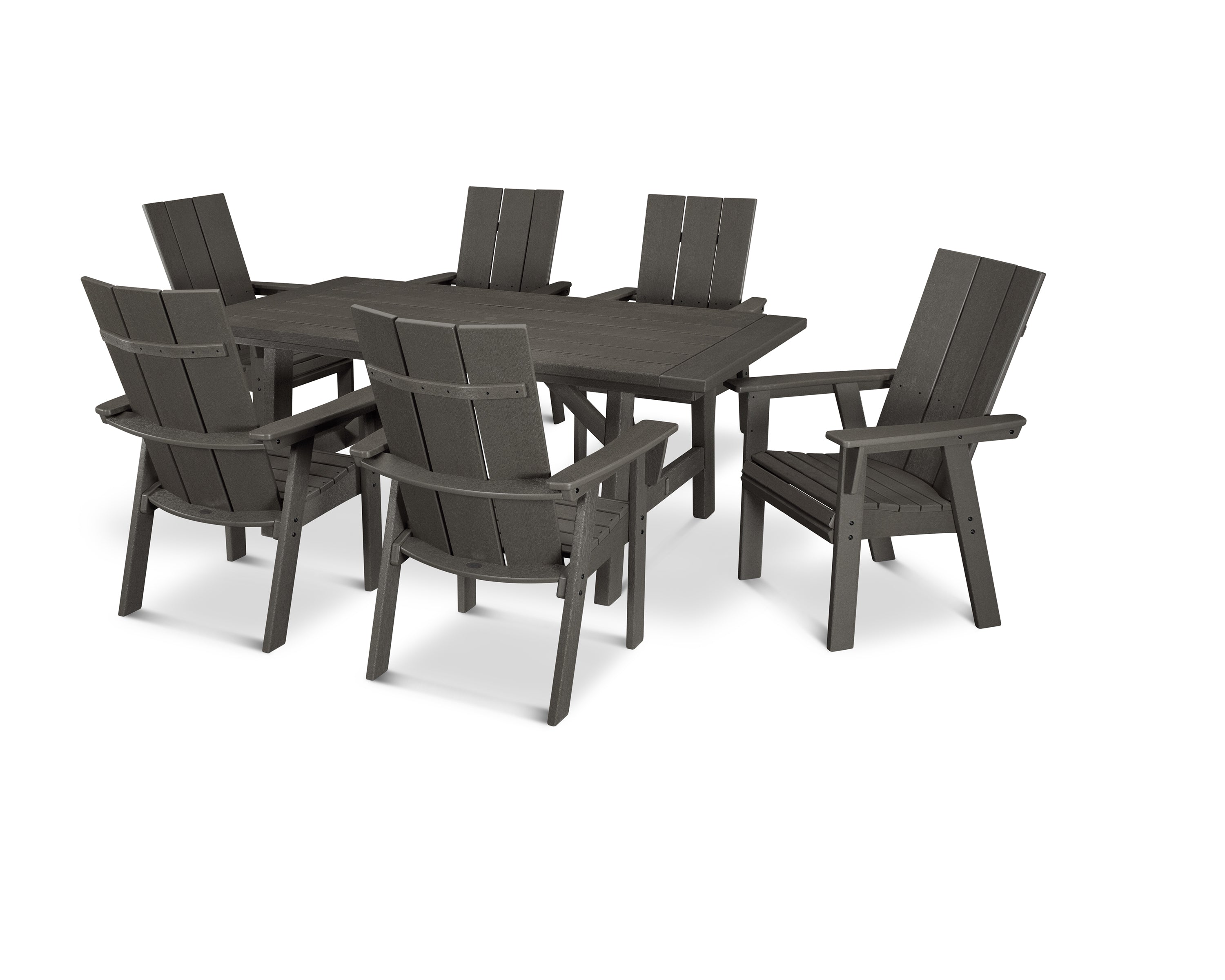 POLYWOOD® Modern Curveback Adirondack 7-Piece Rustic Farmhouse Dining Set in Vintage Coffee