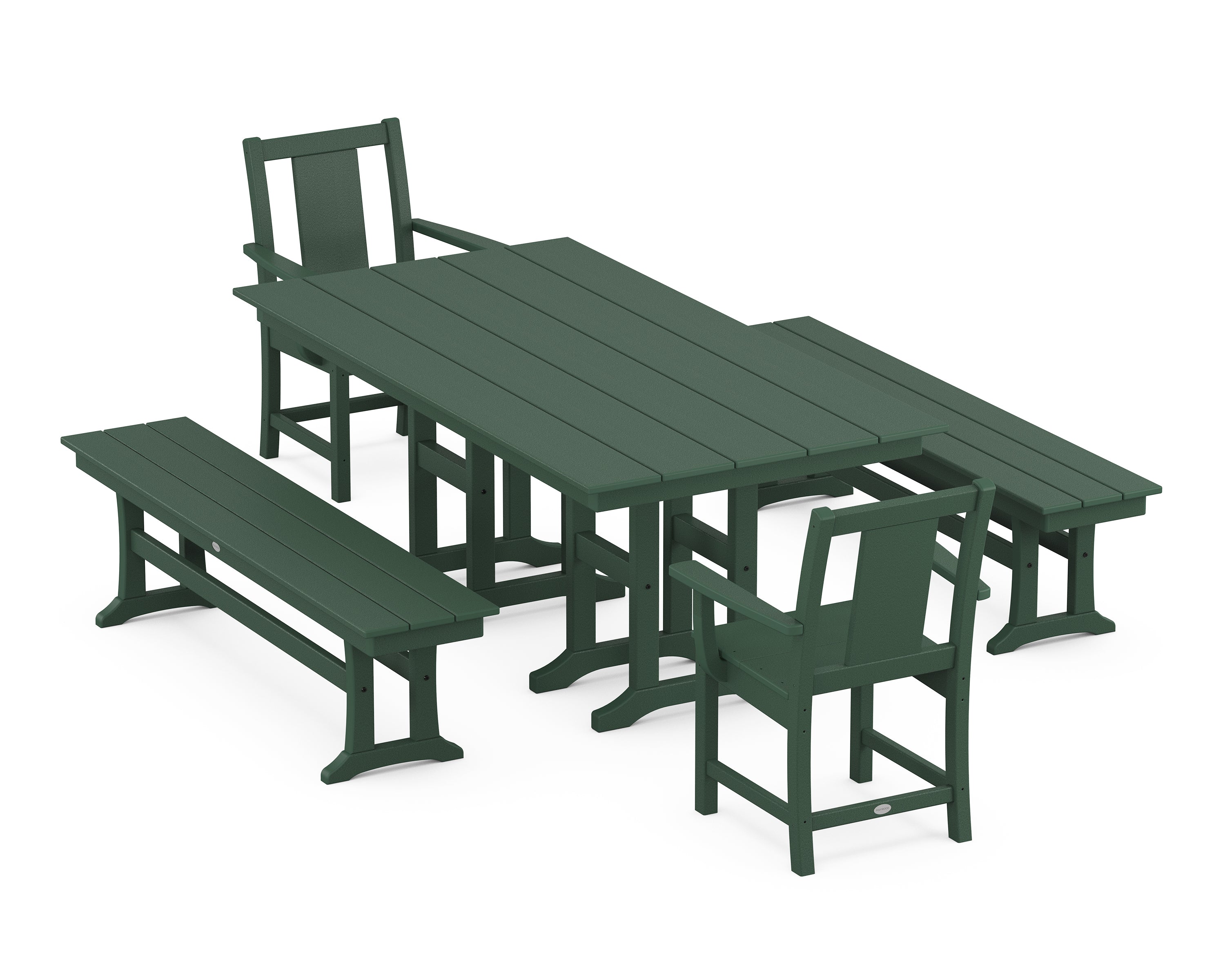 POLYWOOD® Prairie 5-Piece Farmhouse Dining Set with Benches in Green