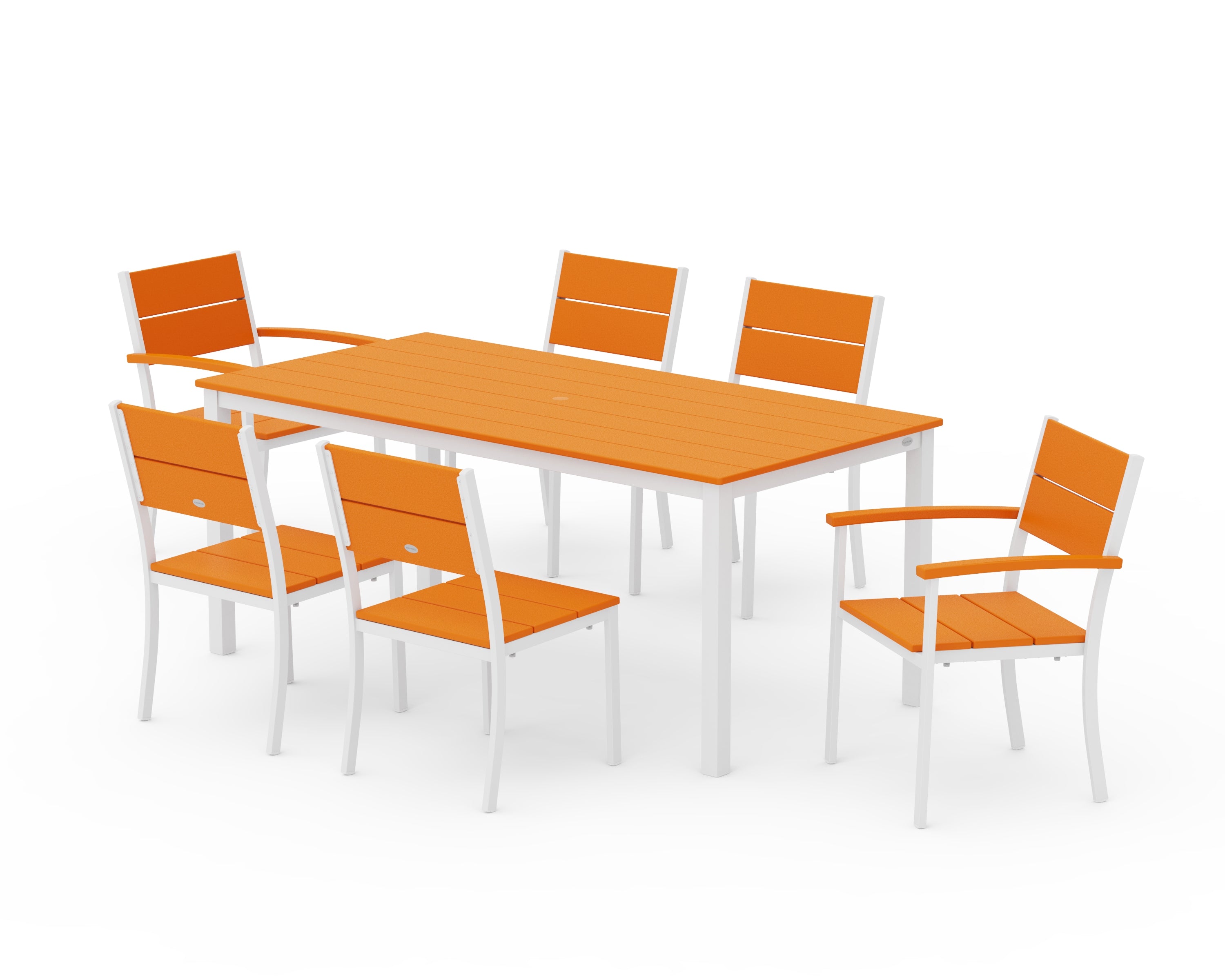 POLYWOOD Main Street 7-Piece Dining Set in White / Tangerine