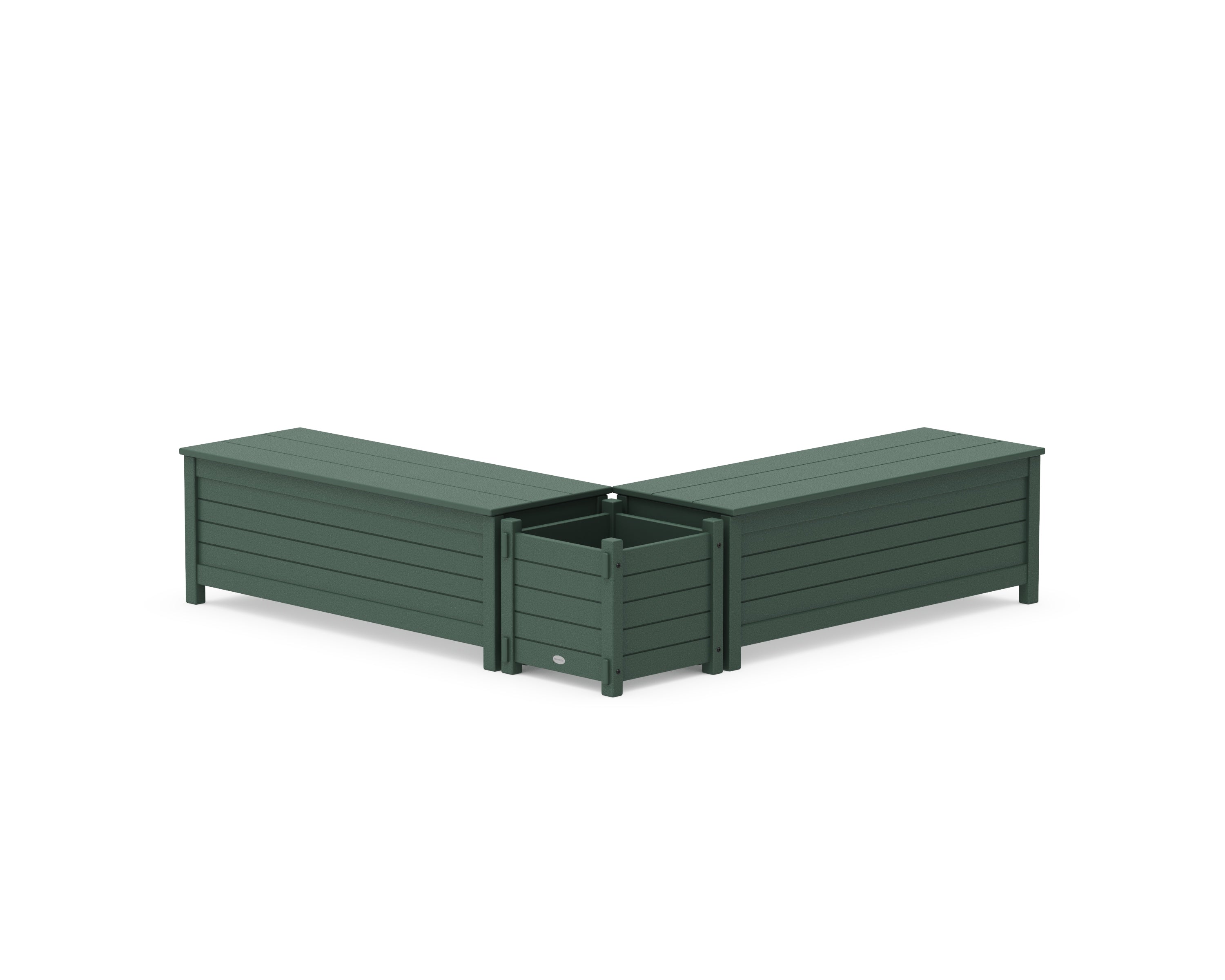 POLYWOOD 48" Nautical L- Shaped Planter Storage Bench Set in Green