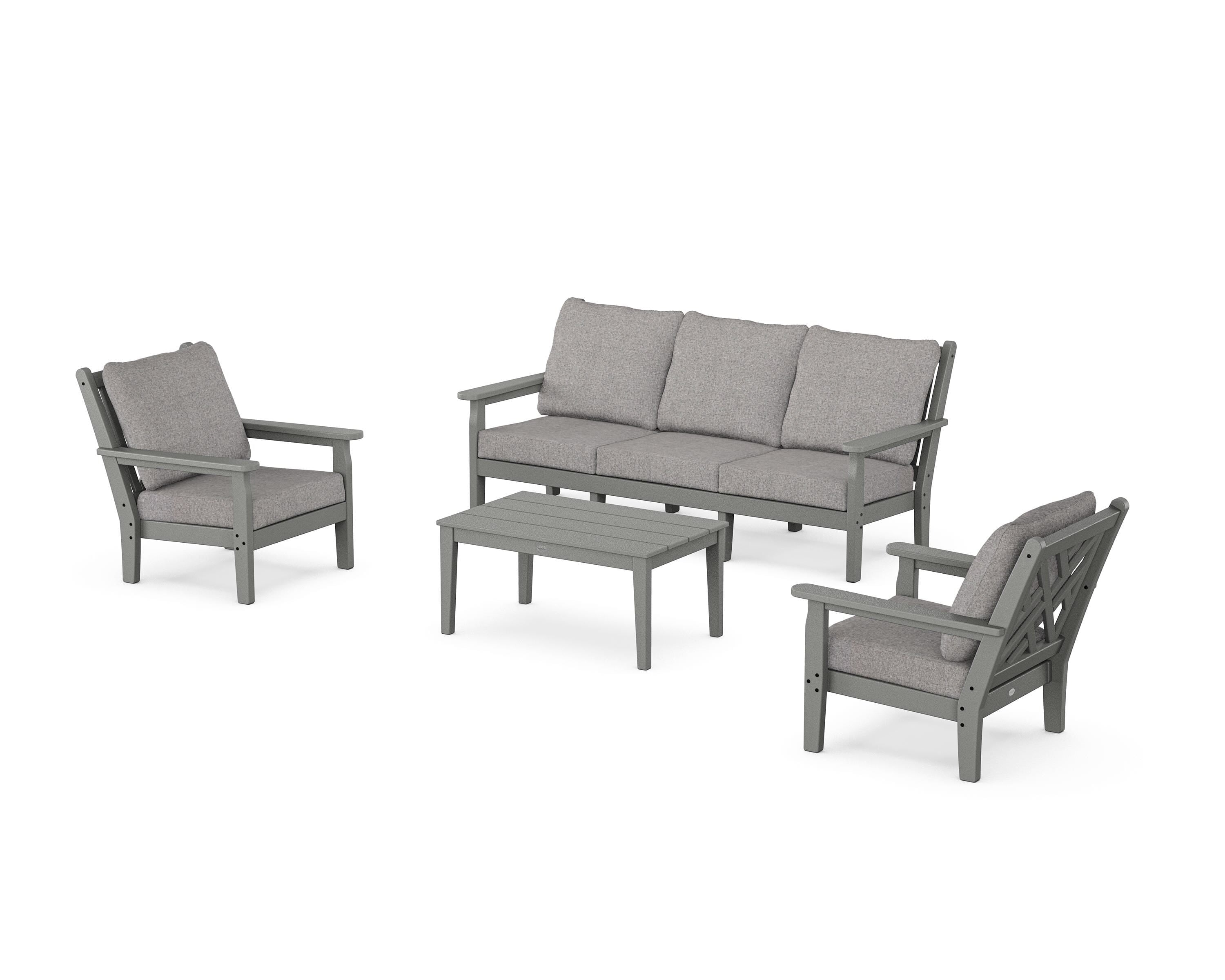 POLYWOOD Chippendale 4-Piece Deep Seating Set with Sofa in Slate Grey / Grey Mist