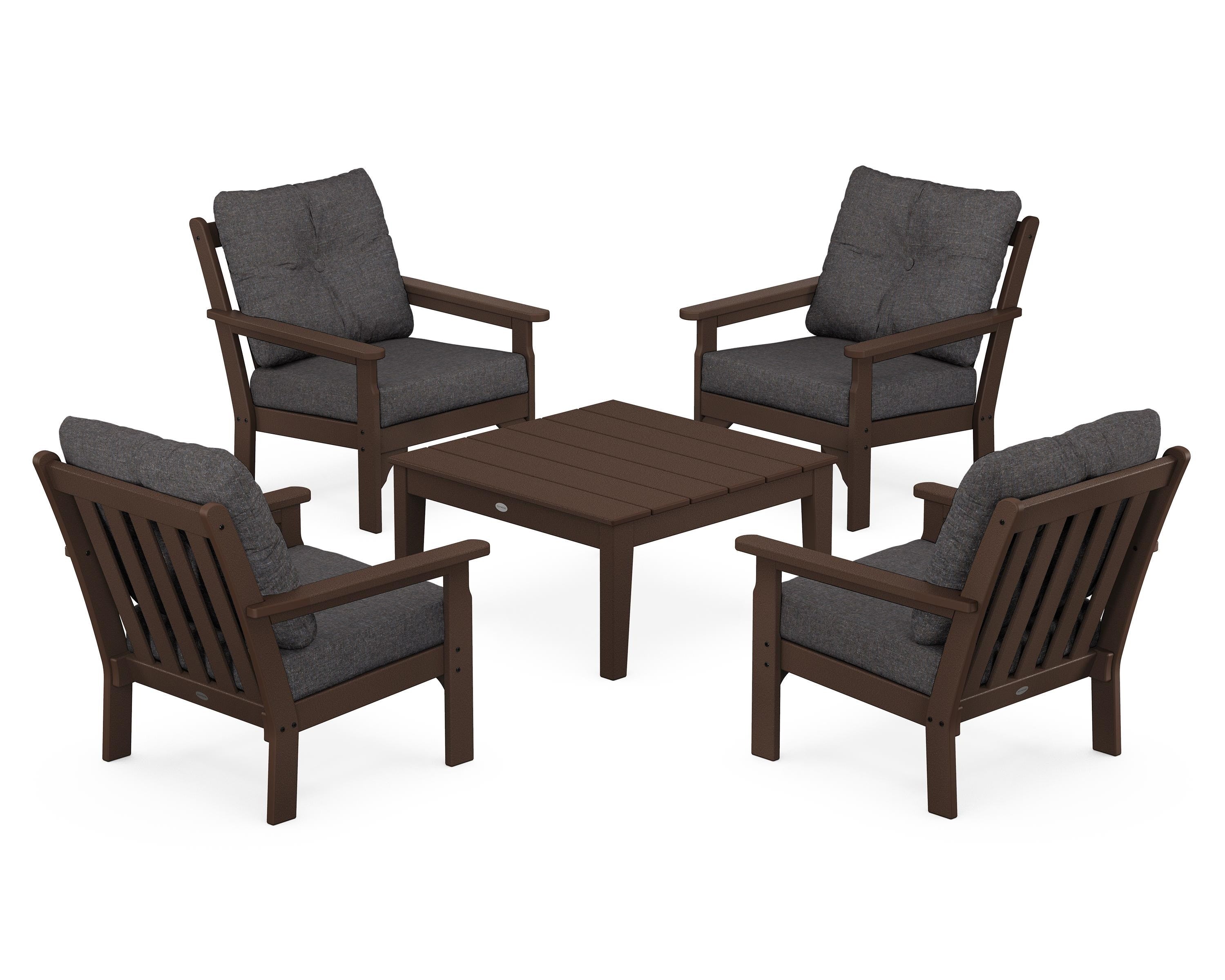 POLYWOOD Vineyard 5-Piece Deep Seating Conversation Set in Mahogany / Ash Charcoal
