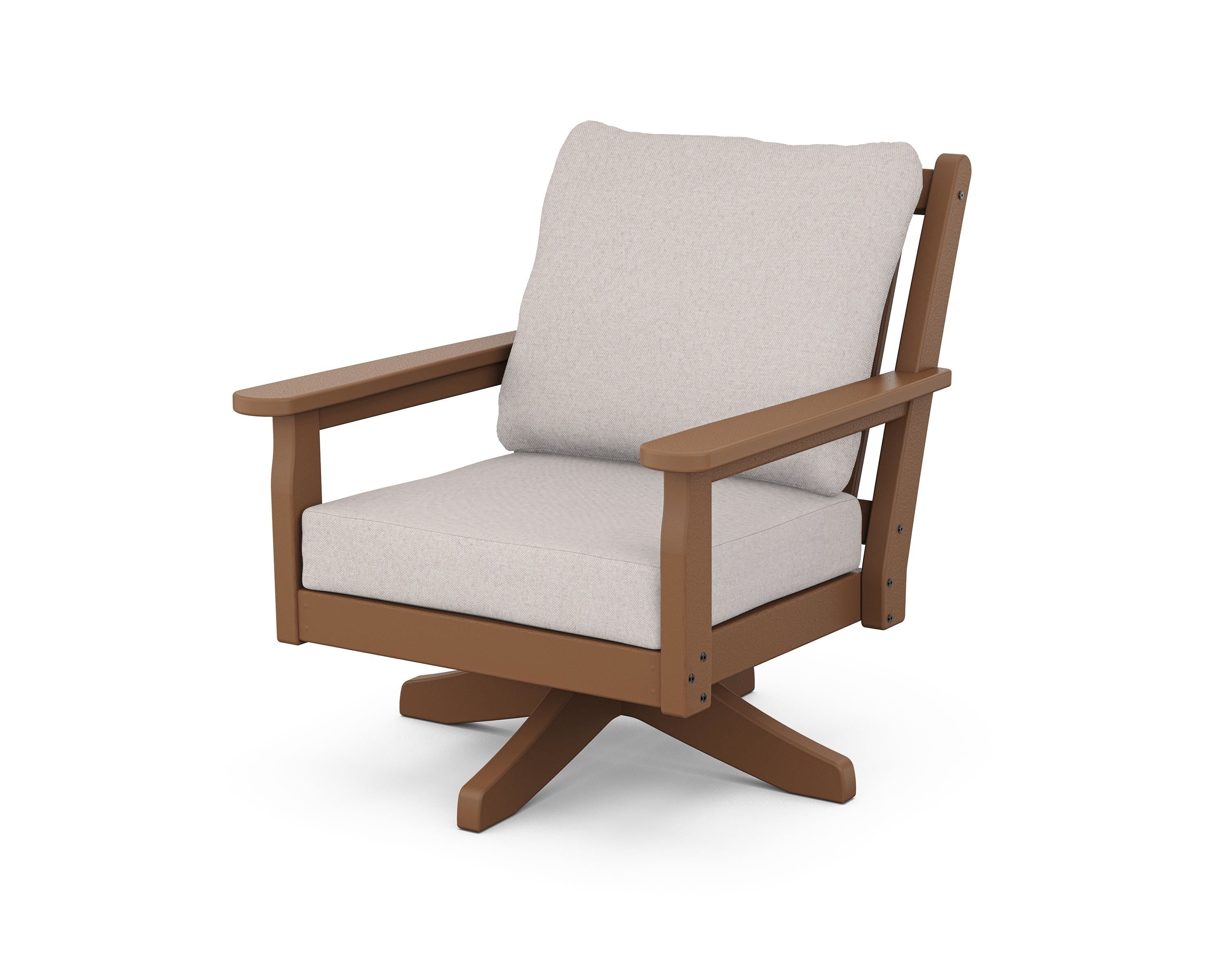 POLYWOOD Chippendale Deep Seating Swivel Chair in Teak / Dune Burlap